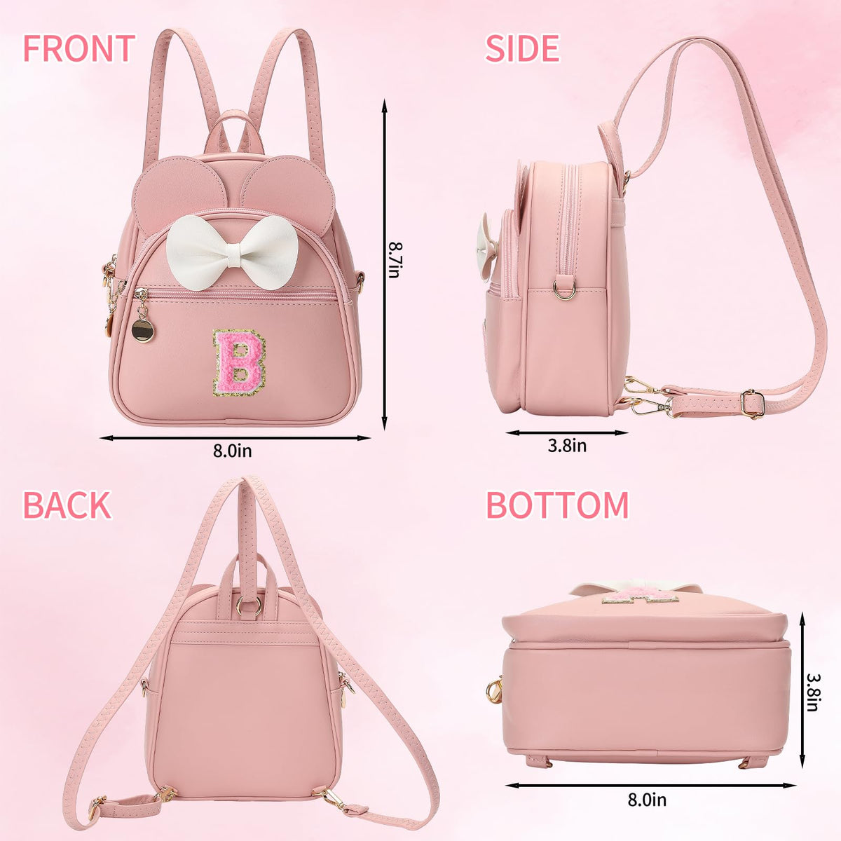 VLJTM Birthday Gift for 2 3 4 5 6 7 8 9 10 Year old Girls Personalized Initial Toddler Mini Backpack Purse for Kids-Pink-B