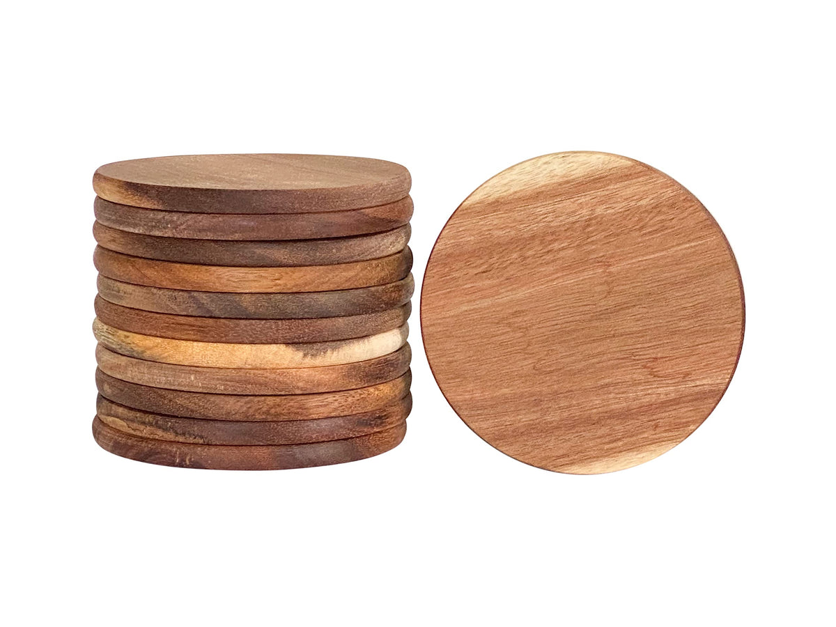12 Pack Acacia Wood Drink Coasters, 3.74 Inch Round Wooden Cup Coasters