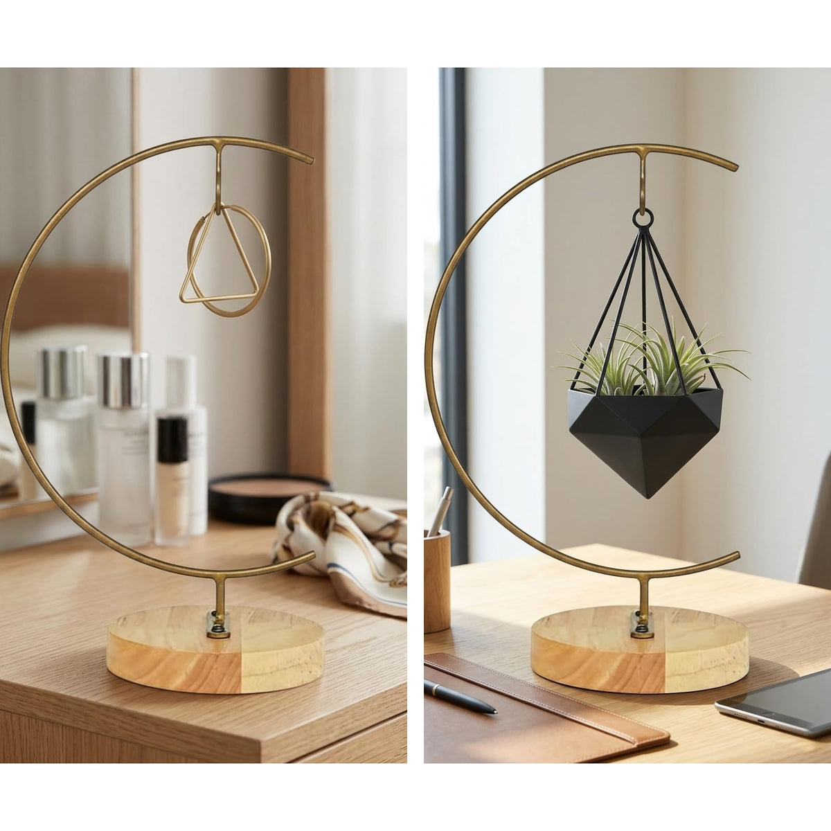 Aylbcz Gold Ornament Display Stand, 11" Large Iron Pothook Holder for Hanging Glass Globe Terrarium, Air Plants, Witch Ball & Sun Catchers, Elegant Metal Hanging Rack for Christmas & Wedding Decor