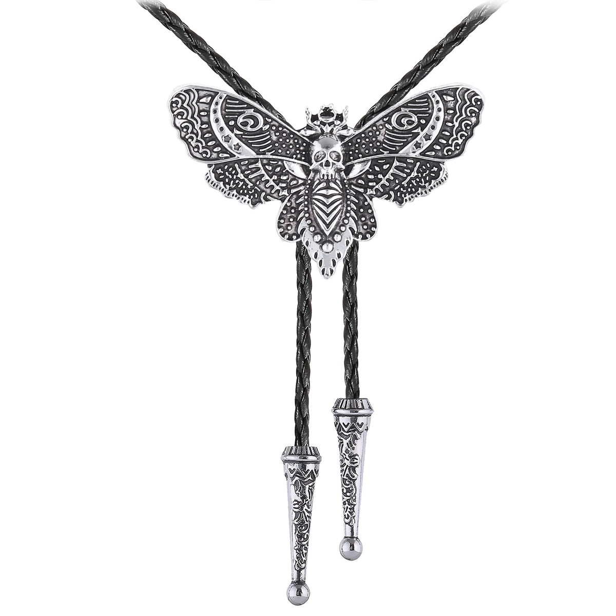 Western Bolo Tie for Men Women Death Head Moth Cowboy Bolo Tie Necktie Metal Insect Dead Gothic Punk Retro Jewelry(Silver)