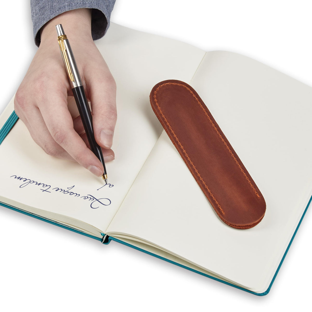 MAKYN Leather Pen Case, Single Pen Pouch Cover, Fountain Pen Sleeve Holder (Cognac)