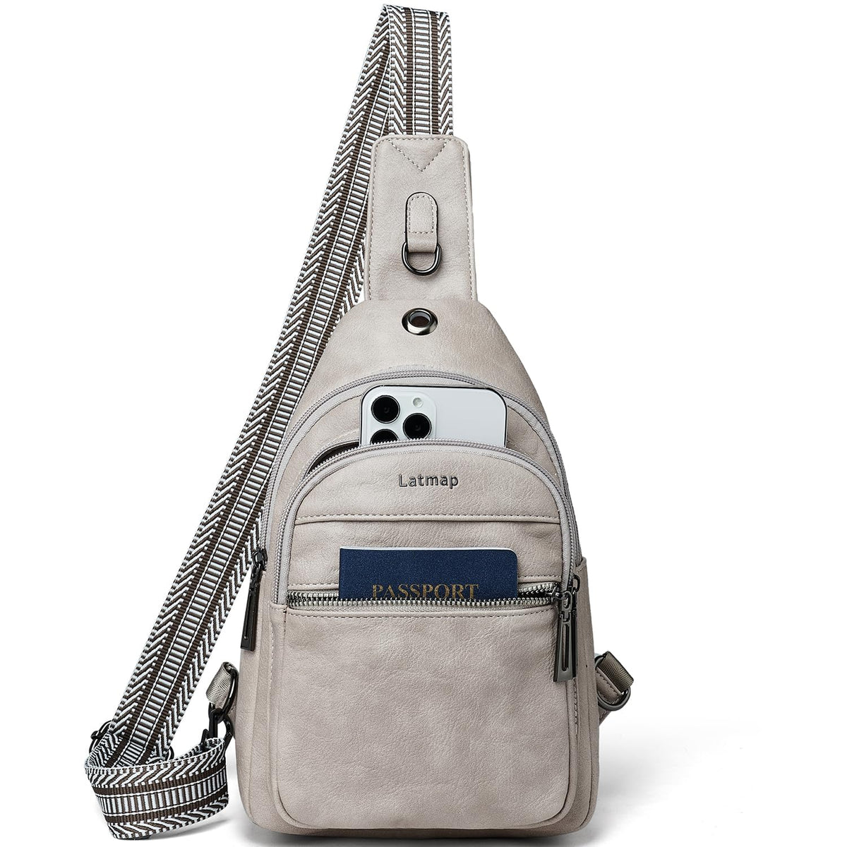 LATMAP 7L Sling Bag For Women Faux Leather Anti Theft Small Casual Daypack Backpack Fanny Pack Crossbody Chest Bags Purse Waterproof Light Grey