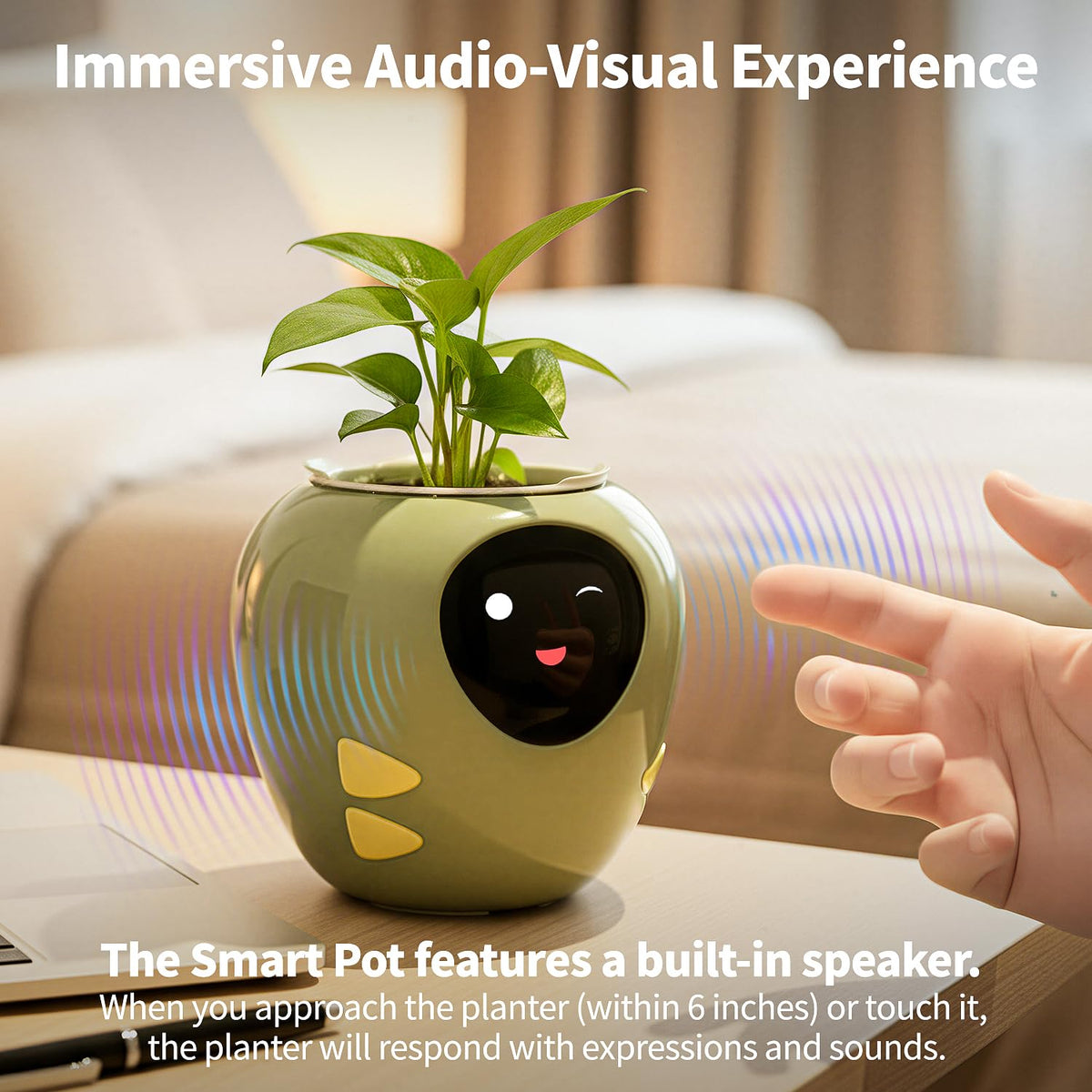 Plantbot Upgraded Large Smart Flower Pot Pet Planter Robot with Artificial Intelligence, Time Temperature Display, and Numerous Expressive Animations Based, for Indoor Decoration, Gifts (Green)