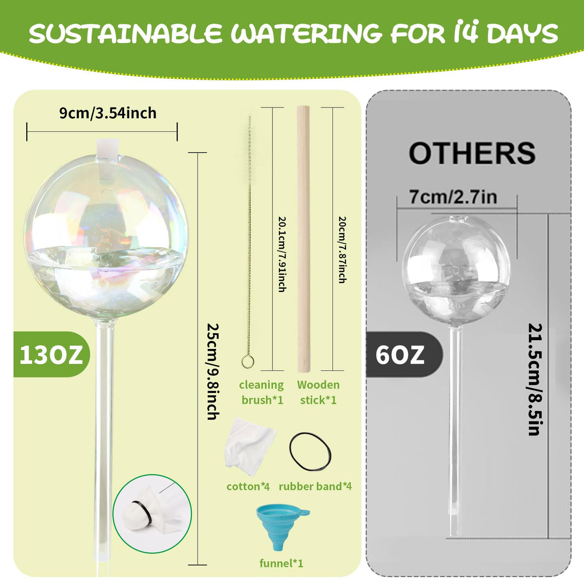 Vividaire 13oz Up to 2 Weeks Large Plant Watering Globes - Self Watering Bulbs and Planter Insert for Indoor & Outdoor Plants, Glass Water Globes Automatic While Away (4 Pack)