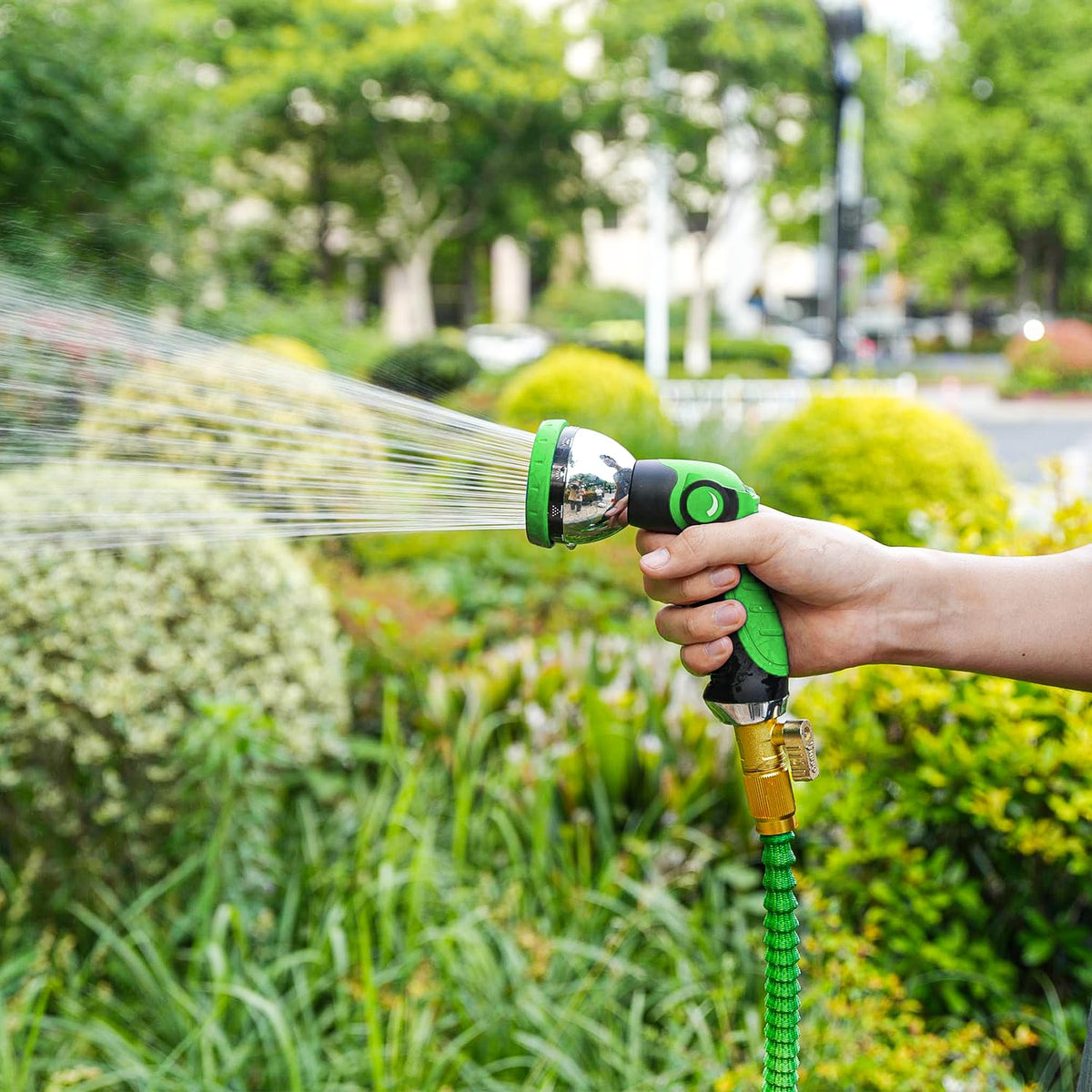 Besiter Garden Hose Nozzle Sprayer: 2 Pack 10 Watering Patterns Spray Nozzles Heavy Duty Metal Hose Head Hose Attachment, Thumb Control On Off Valve