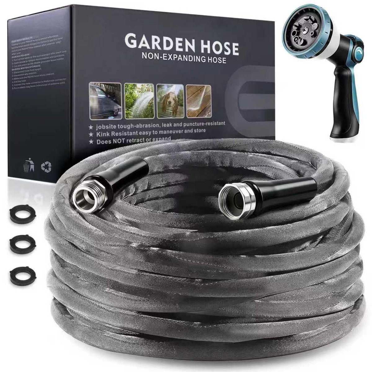 Relxitl Garden Hose 100feet, Water Hose with 10 Function Hose Nozzle, NON-Expandable Hose, Tough & Flexible, Lightweight, Crush Resistant Fittings, Kink & Tangle Free, Rust Proof for Watering