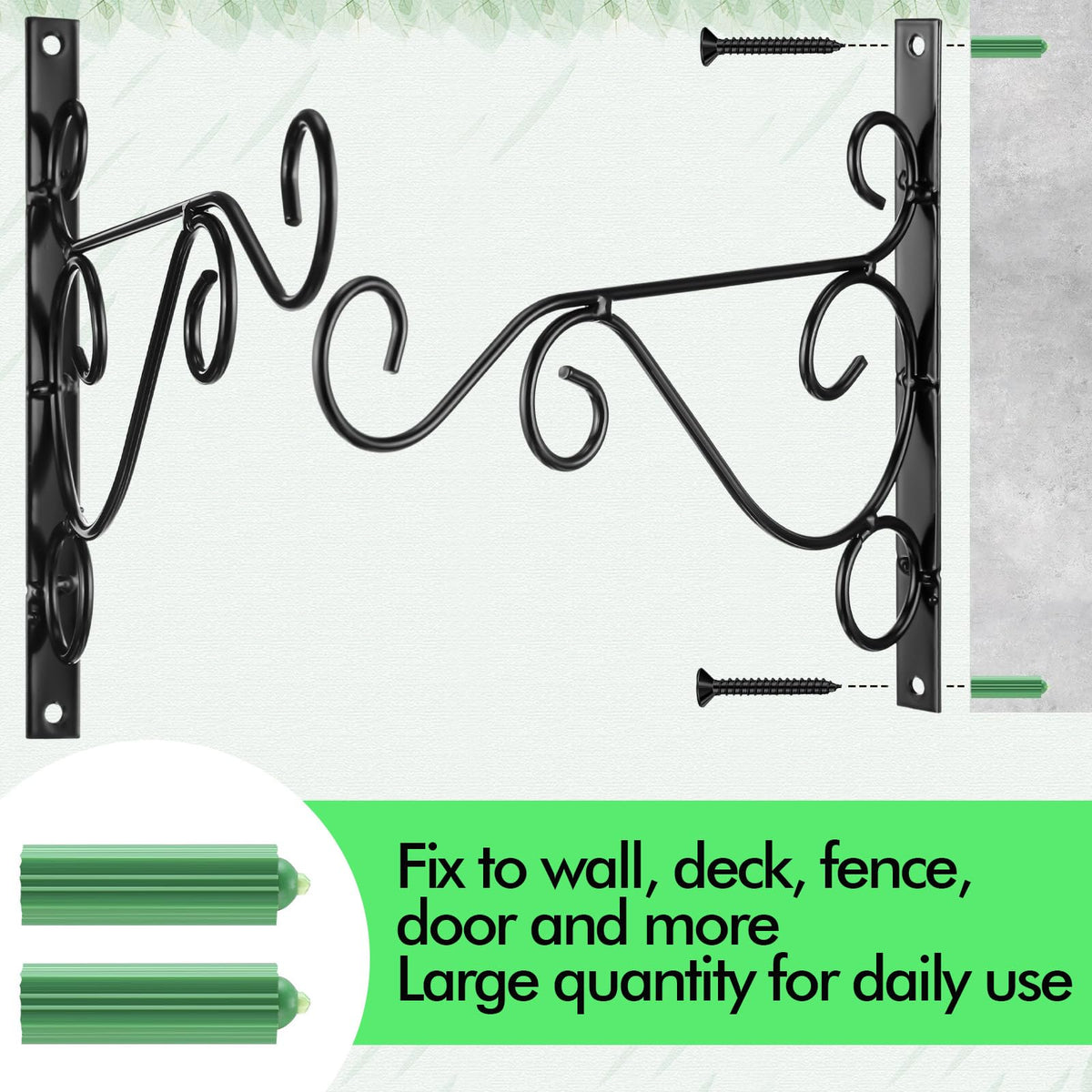 Tandefio 4 Pack 10 Inch Hanging Plant Brackets, Heavy Duty Rustproof Metal Wall Hooks, Hand forged Iron Hanger for Bird Feeders, Hanging Baskets, Lanterns,Wind Chimes,Outdoor Indoor Garden Decor,Black