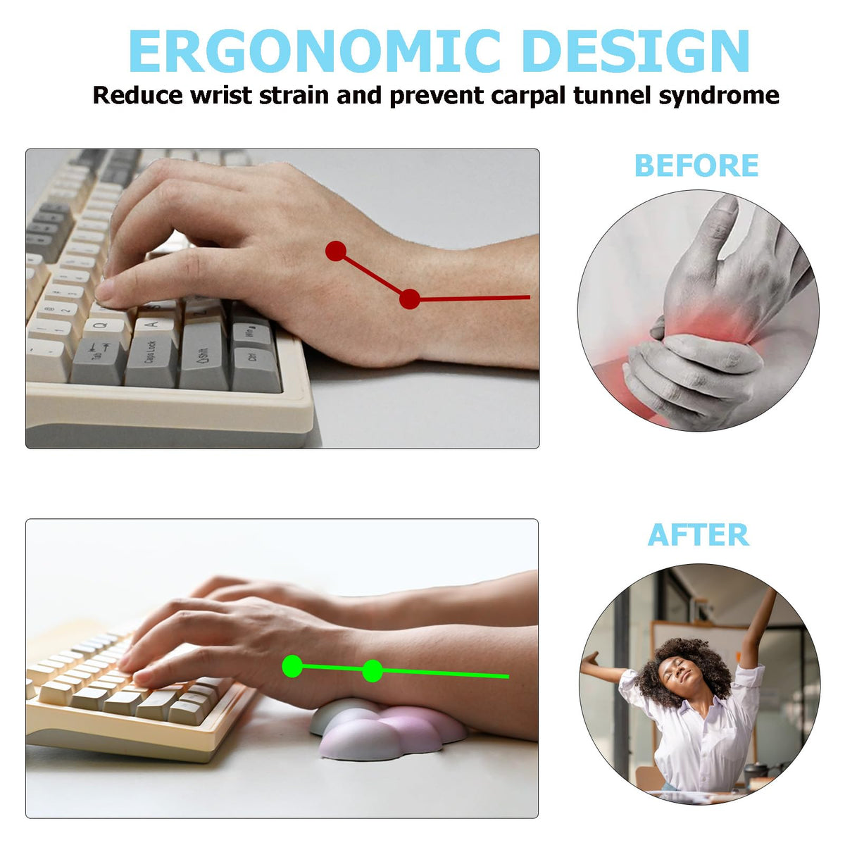 Cloud Wrist Rest Keyboard, PU Leather Memory Foam Wrist Support for Computer Keyboard, Ergonomic Keyboard Pad and Cute Mouse Wrist Pad for Gaming, Office, Computer, Easy Typing Pain Relief, Rainbow