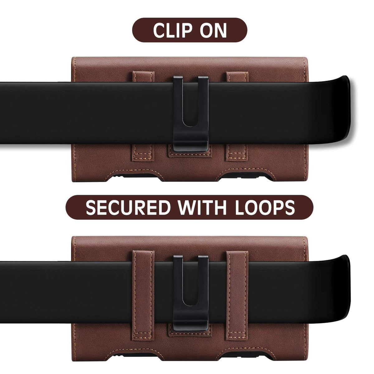 BECPLT for iPhone 17 Pro Max 16/15/14/13/12/11 Plus Holster Case Belt Clip Case Leather Holster Pouch with Card Holder for Galaxy S25+ S24/S23/S22/S21 Plus Brown