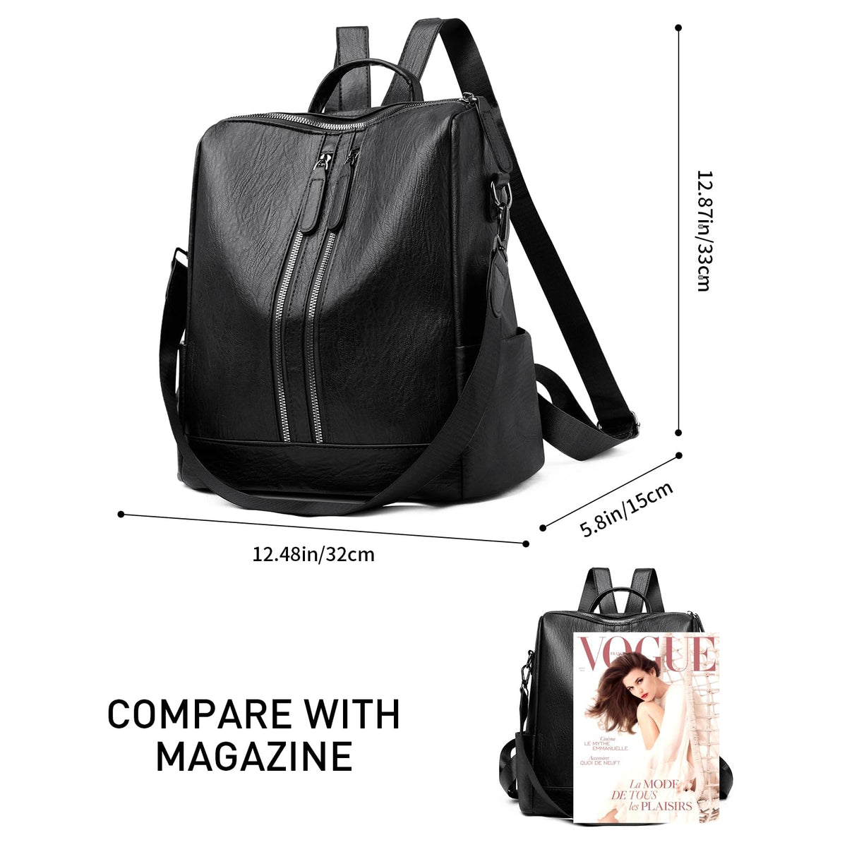 GAEKEAO Backpack Purse for Women PU Leather Anti-theft Backpack Ladies Convertible Large Travel Designer Fashion Shoulder Bag