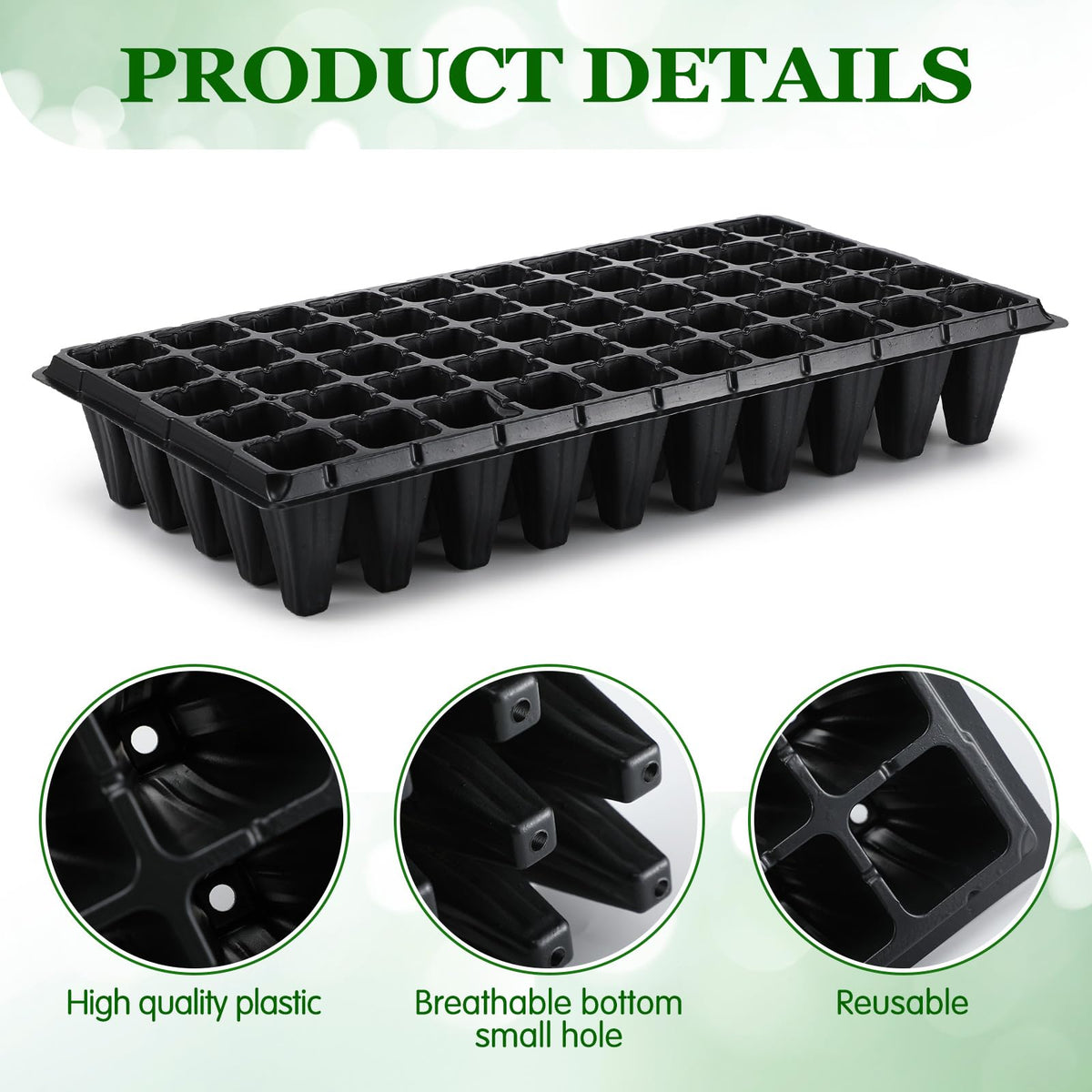 Vesici 20 Pcs 50 Cell Deep Root Seed Starting Trays 3.54" Depth Seedling Plastic Nursery Trays Bulk Thick Plastic Starter Cups for Plants with 120 Labels 2 Plant Tool Germination Gardener Supply
