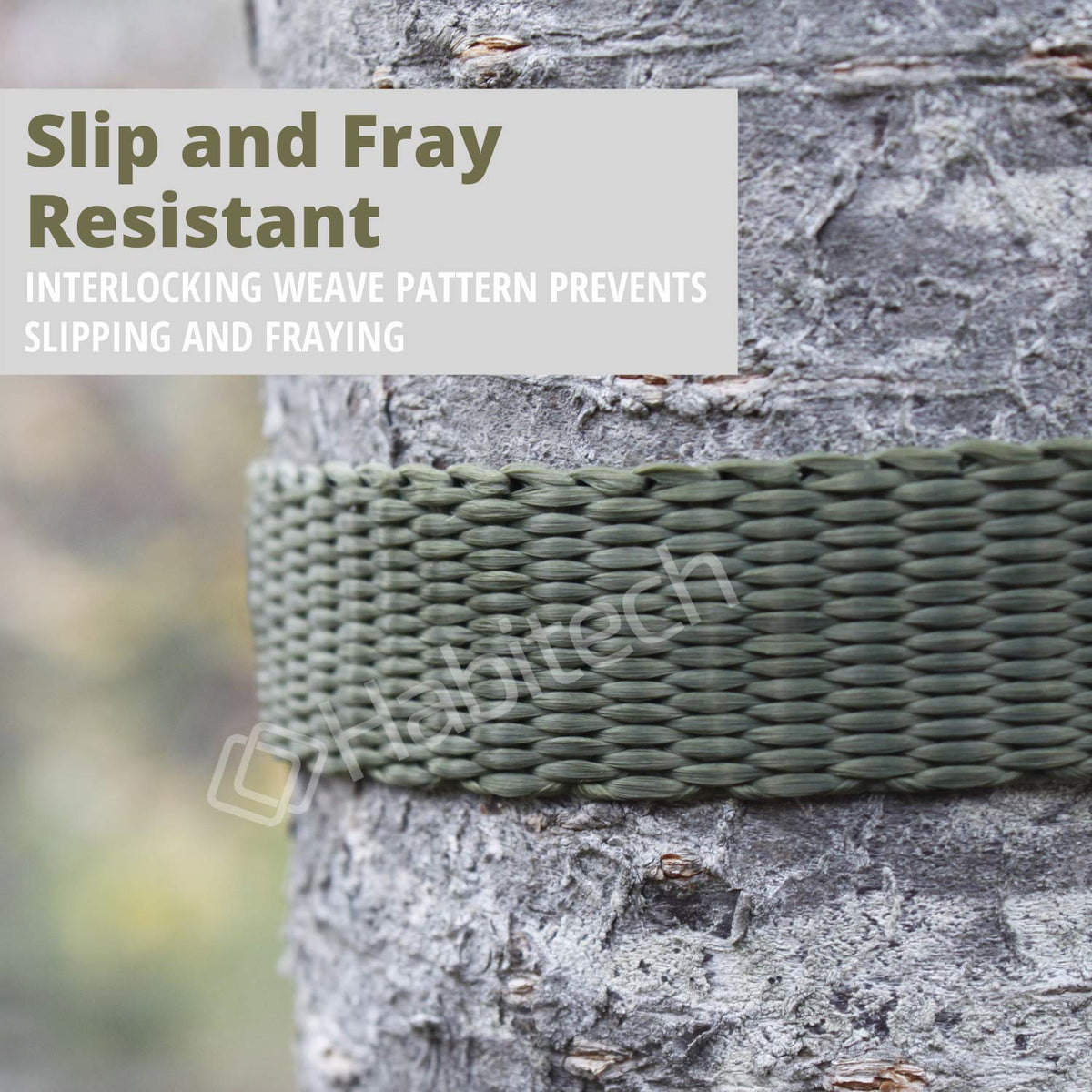 Habitech 250' Tree Tie Strap Staking and Guying Material - Made in USA - 1,800 Lbs Strength, Olive Green