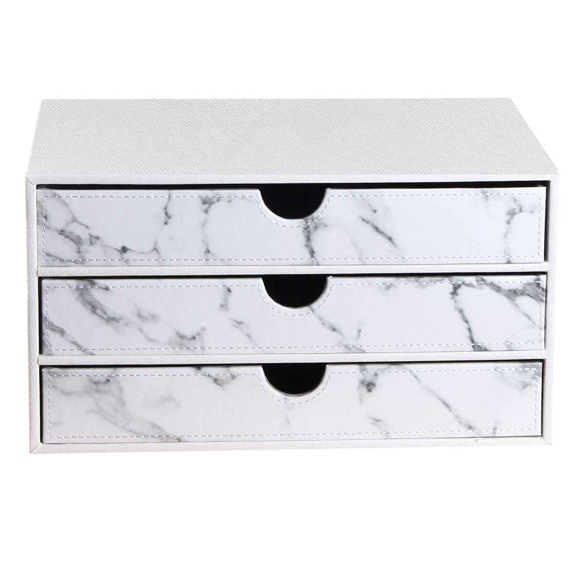 Arniche 3-Drawer Leather Desk Organizer with A4 File Holder-Stackable Modular Storage Box for Office Supplies,Files,Bills & Jewelry-Space-Saving Design for Home Office,Desk & Workspace(White)