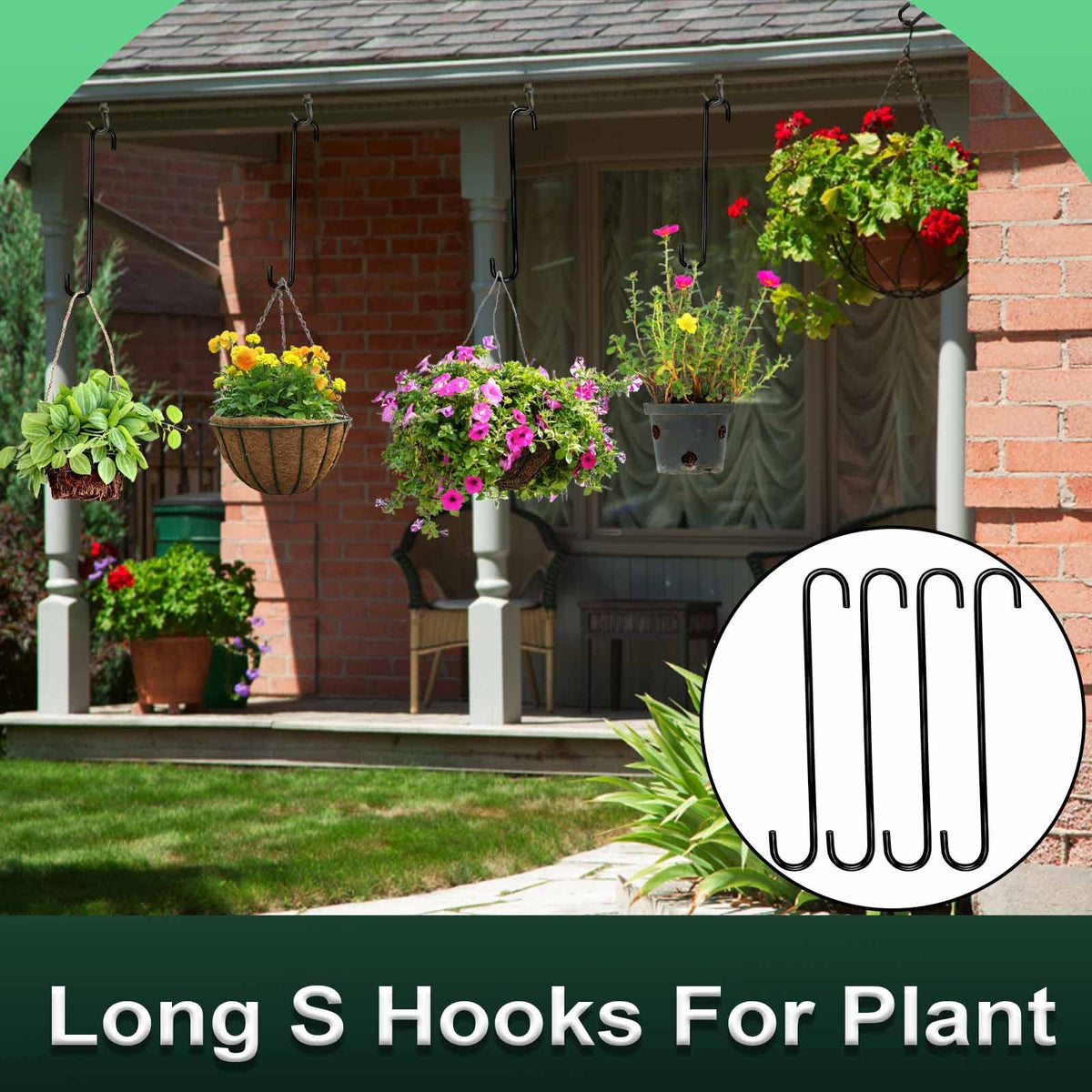 DINGEE 16 inch 8 Pack Extra Large S Hooks Heavy Duty Long S Hook for Hanging Plant, Hooks for Tree Branch,Bird Feeder,Pots and Pans Closet Garden Pergola Indoor Outdoor X-Large Hook