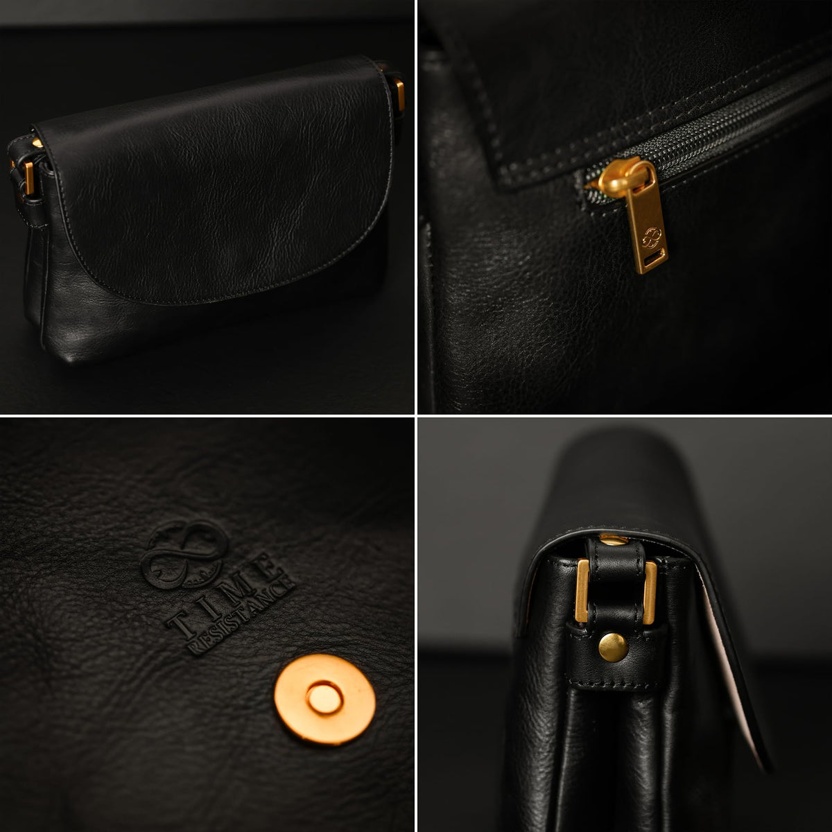 Time Resistance Leather Crossbody Bag for Women - Handbag, Shoulder Bag, Messenger Purse (Black) - Gift Box Included
