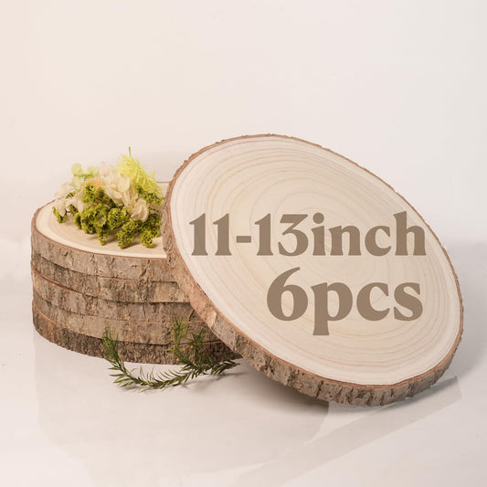 6 Pack 11-13 Inches Large Wood Slices for Centerpieces - Wood Centerpieces for Tables, Rustic Wedding Decor, Natural Wooden Rounds