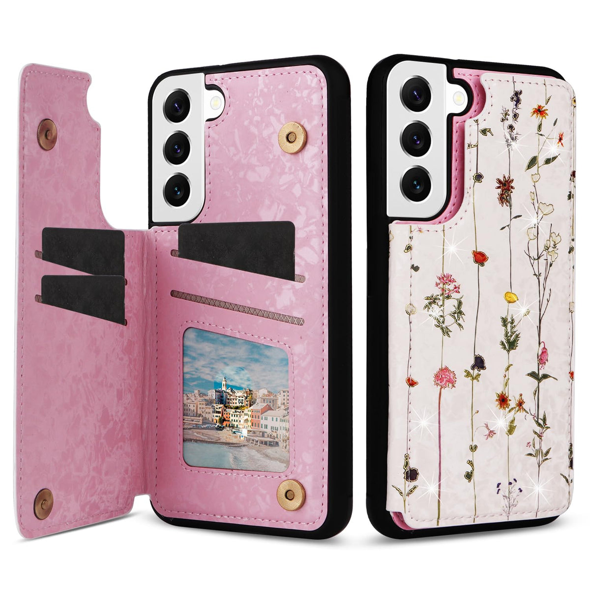 UEEBAI Wallet Case for Samsung Galaxy S22 5G with Card Holders, PU Leather Cover Kickstand RFID Blocking Double Magnetic Clasp Rilievo Flower Shockproof Flip Case for Women Girls - Tree Vine
