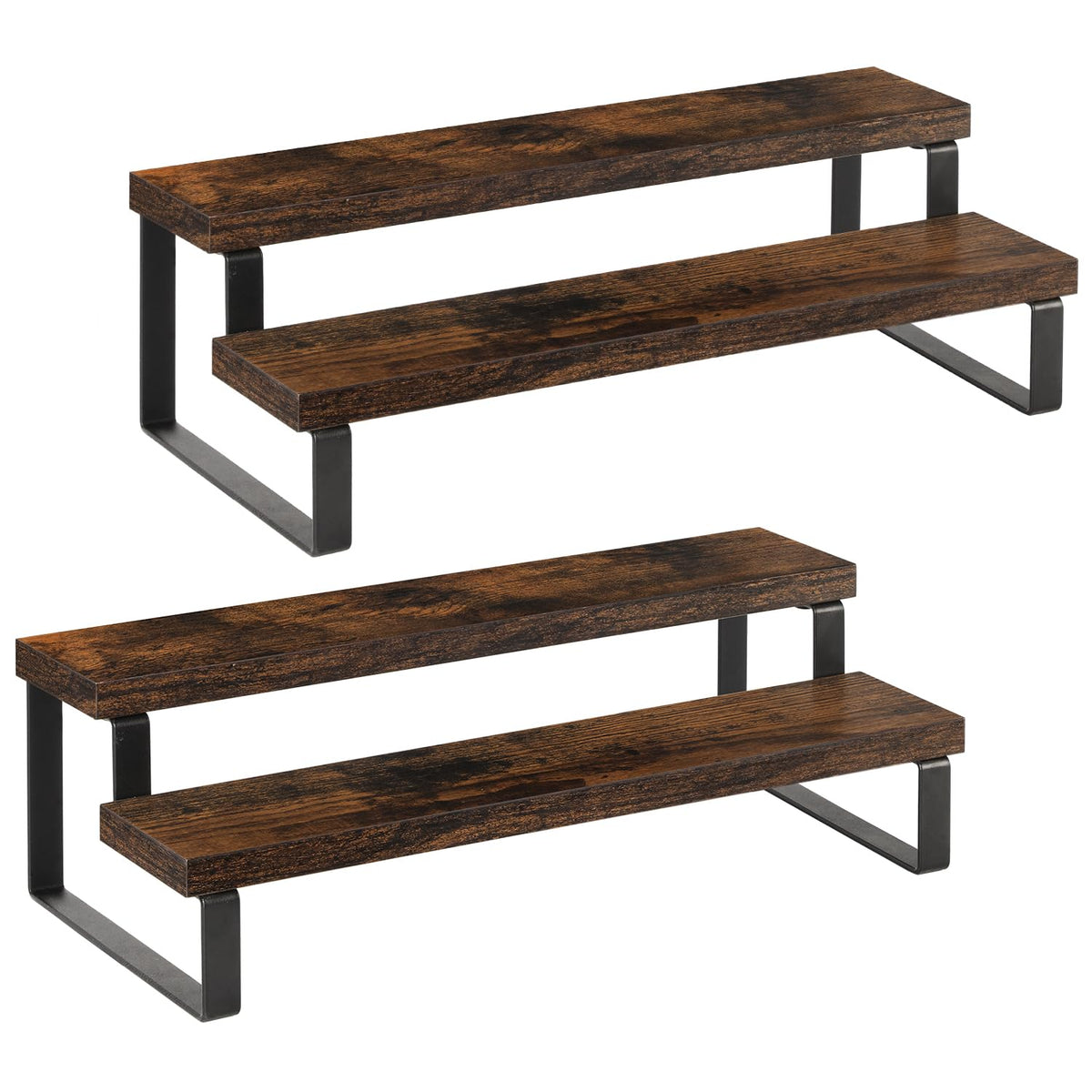 YINMIT Wooden Display Riser Stand, Tiered Perfume and Cologne Organizer Stand, 2 Tier Spice Rack Organizer, Rustic Display Shelf for Candles (2 Tier, 2 Pack)