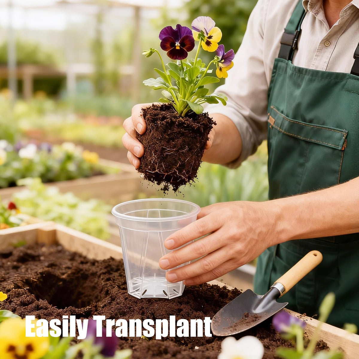 Olsury Clear Nursery Pots with Drainage: Stop Root Rot via Side-Bottom Vents & 1-Second Root Check - Heavy Duty Plastic Pots for Indoor Repotting, Orchids & Aroids (20 Pack with Saucers, 4-6 Inch)