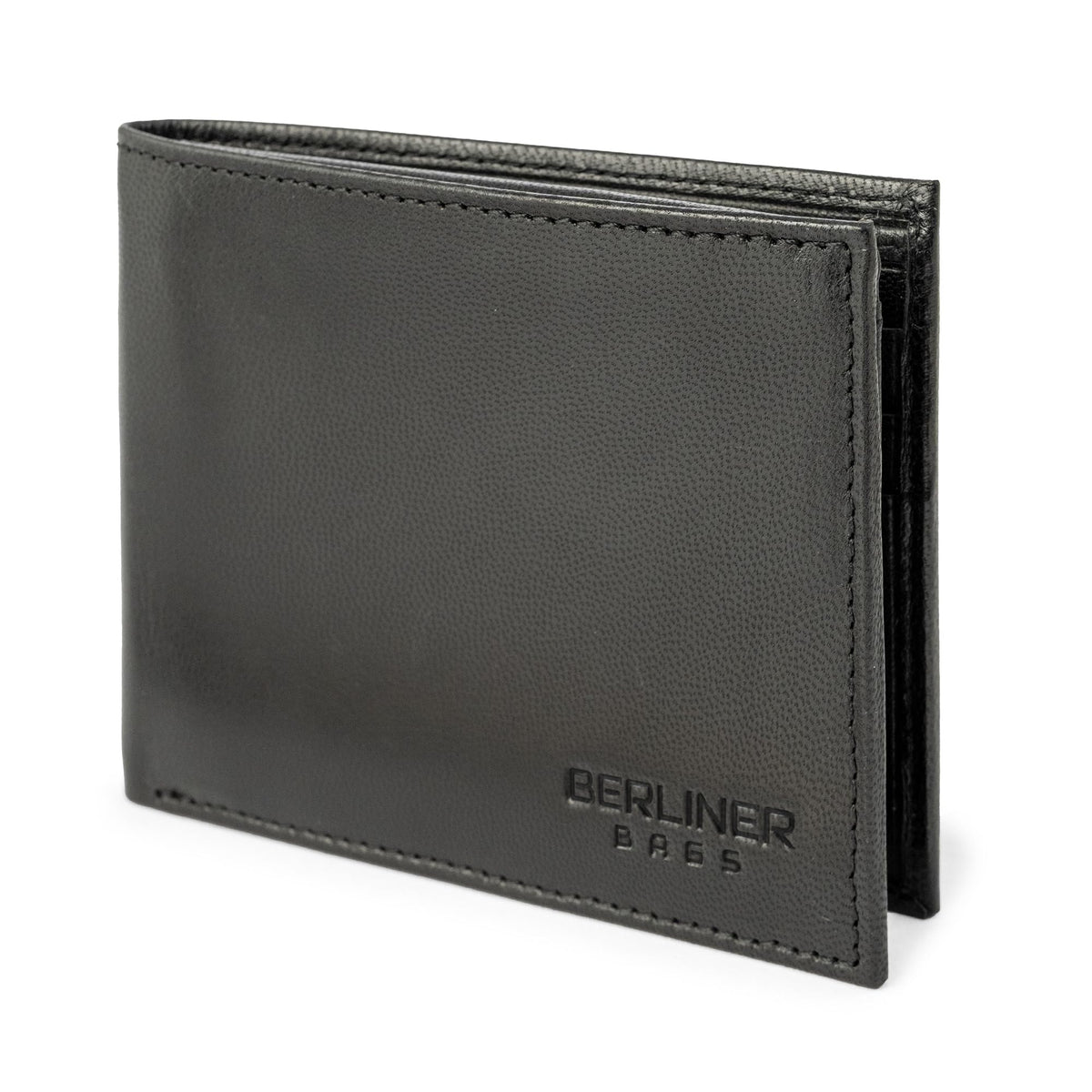 BERLINER BAGS Premium Genuine Leather Wallet for Men Peter, with ID Window, RFID Blocking, Bifold, Front Pocket Slim Wallet, 8 Card Holder, Bills Compartment, 2 ID Windows, Gift Box- Black