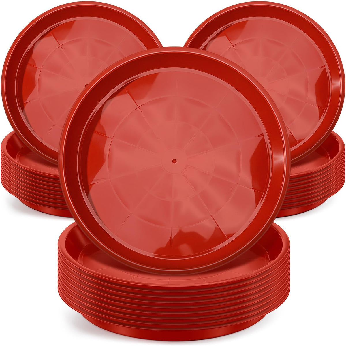 Sawysine 30 Pack Plastic Plant Saucer Round Drip Trays Red Flower Pot Saucers Thick Plant Dish Sturdy Water Tray Heavy Drainage Potted Container for Indoor Outdoor Garden(12 Inches)