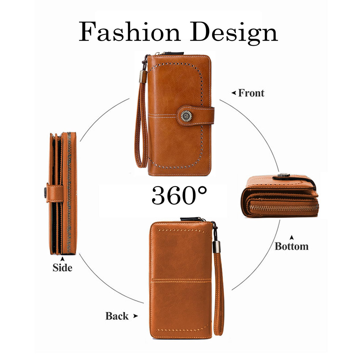 YAPAIOU Wallets for Women Leather Large Capacity Credit Card Holder Bifold RFID Blocking for Women with Pocket ID Window(Brown)