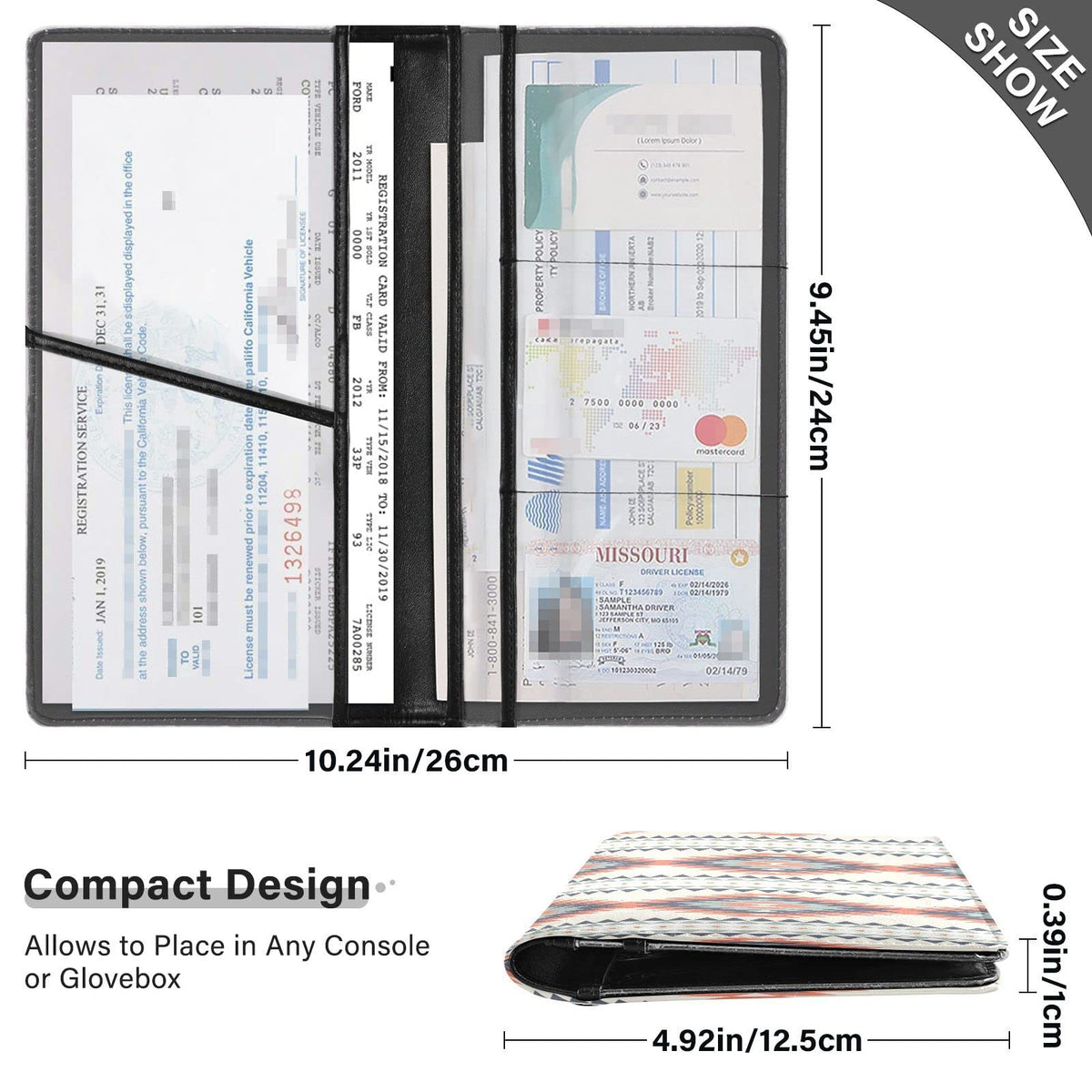 Kigai Aztec Car Registration and Insurance Holder for Women Men PU Leather Auto Glove Box Organizer Wallet Car Accessories for Essential Document Driver License ID Card