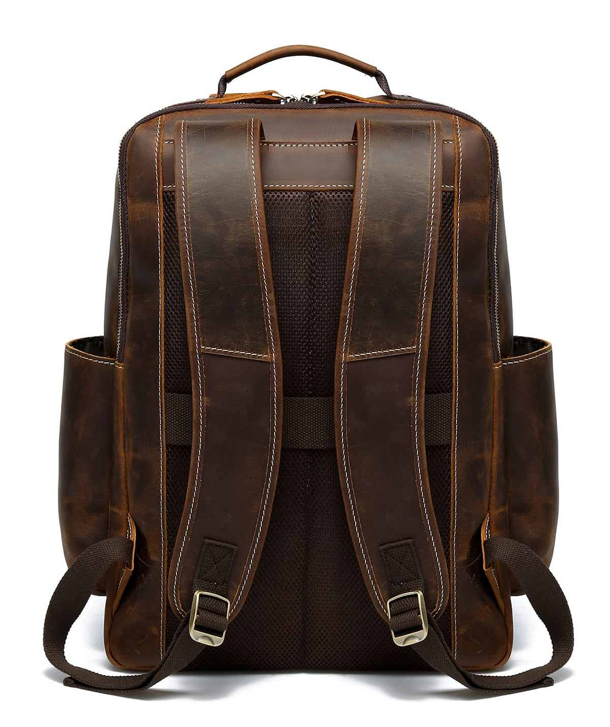 LANNSYNE Men's Vintage Full Grain Leather Backpack for 16" Laptop Travel Hiking Camping Rucksack