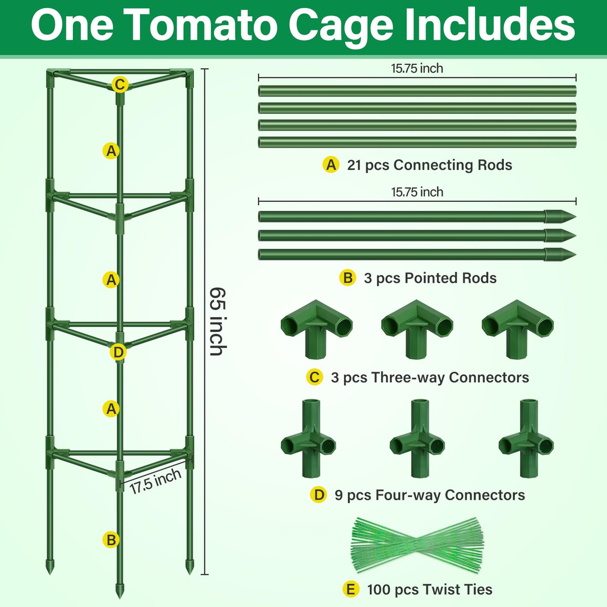Legigo 2 Pack 65 Inch Tomato Cage for Garden, Heavy-Duty Tomato Trellis Plant Support Stakes, Adjustable Garden Trellis Plant Cage for Climbing Plants Peppers Outdoor Raised Garden Bed and Vegetables