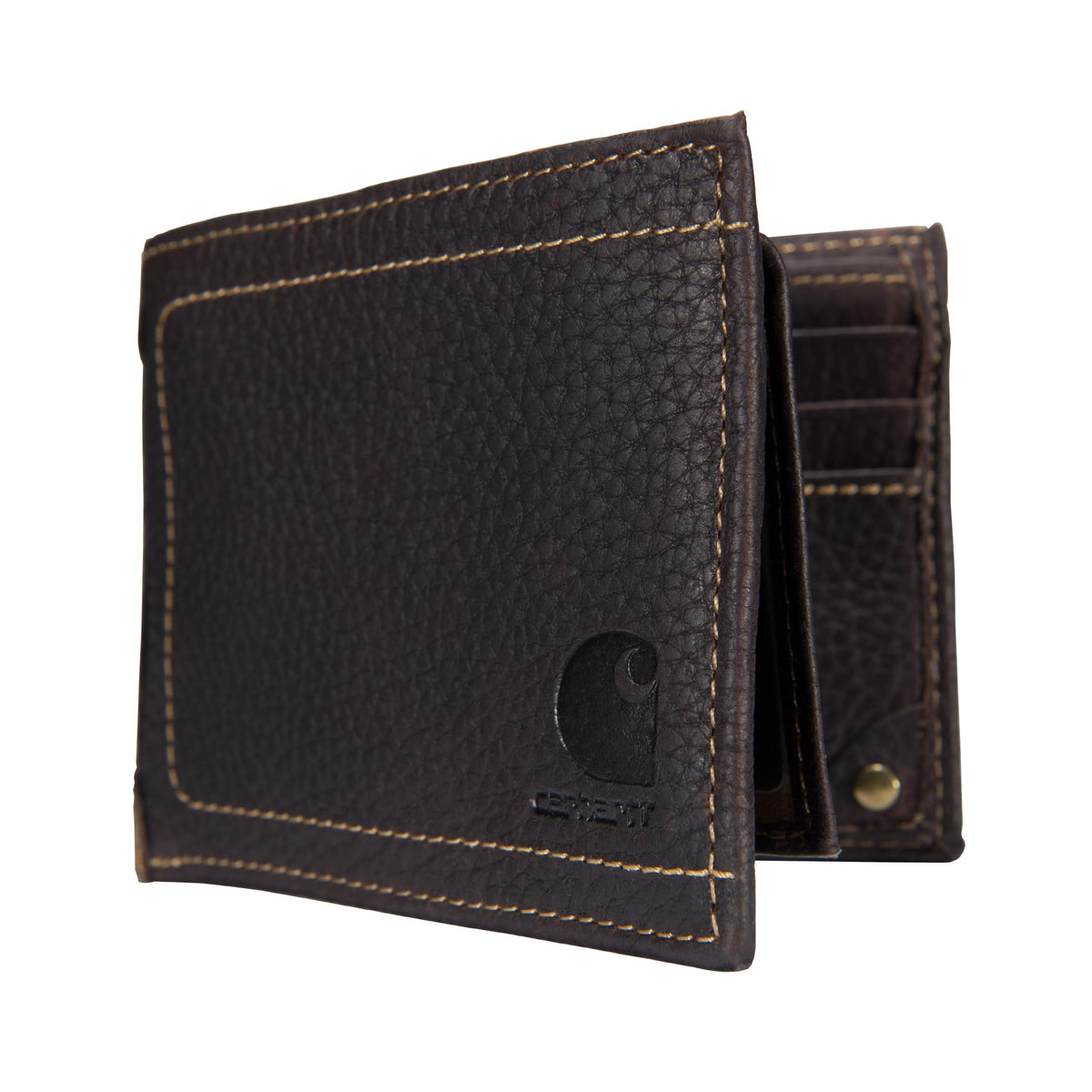 Carhartt Men’s Pebble Leather Full Grain Leather Wallets, Durable Design, Multiple Card Slots, Gifts for Men, Brown (Bifold)