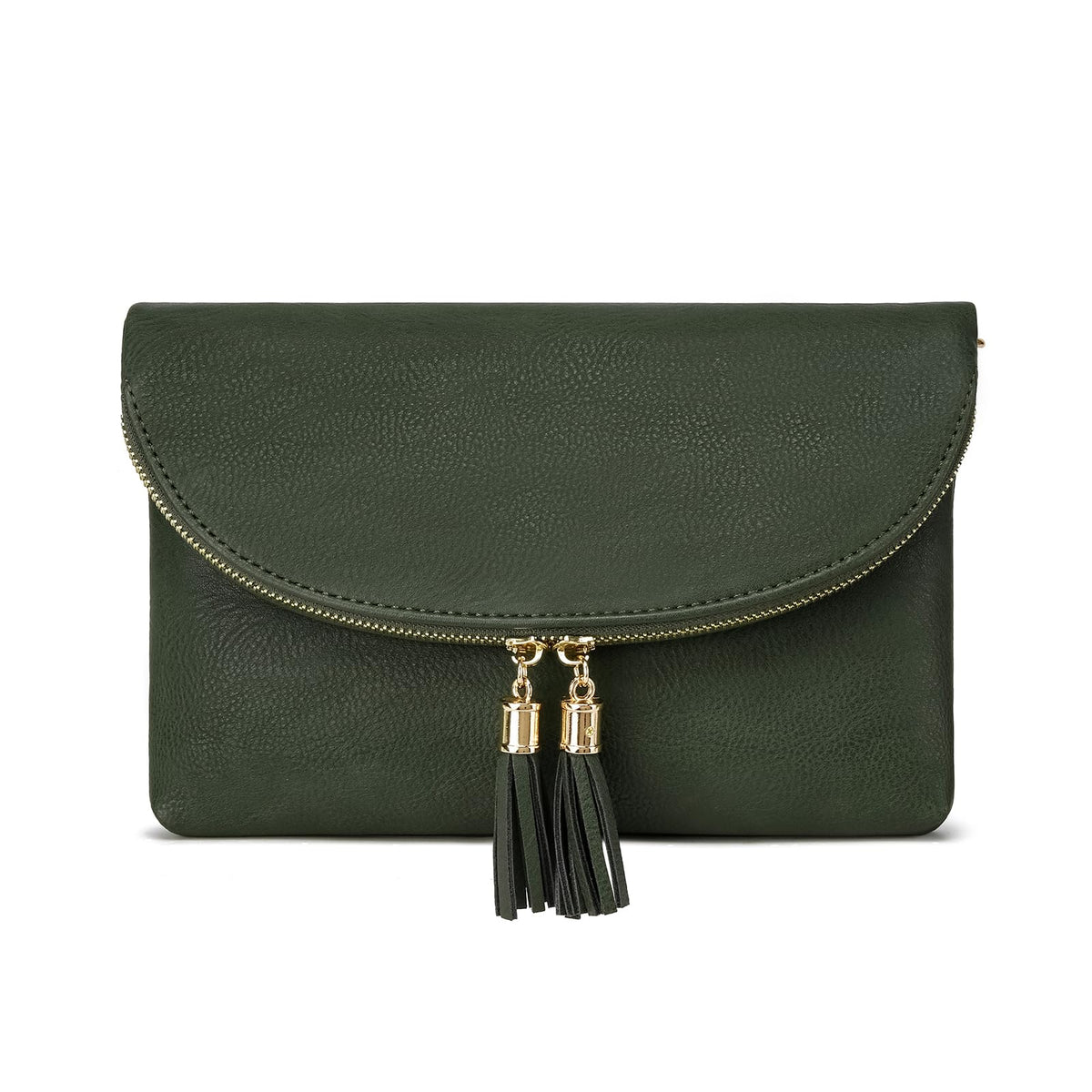 Solene Women's Envelop Clutch Crossbody Bag With Tassels Accent (WU075-Olive)