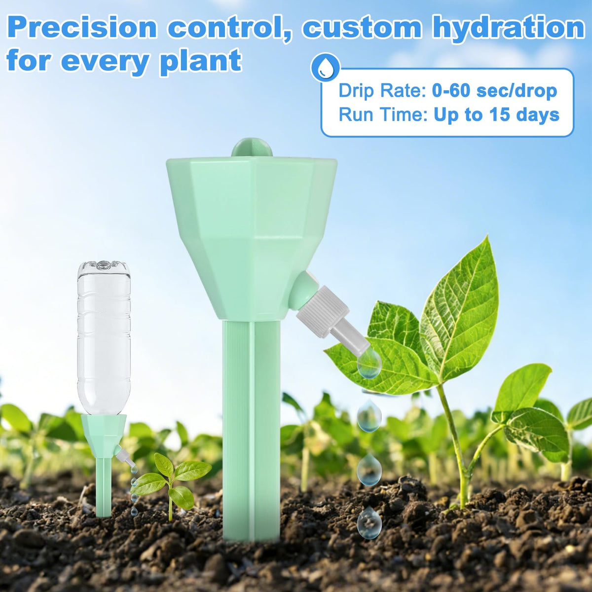 M METERXITY 8-Pack Self Watering Spikes for Plants, 5.3 Inch Plastic Plant Watering Devices with 8 Stoppers for Indoor/Outdoor Pots, Garden Water Planter System [Green]