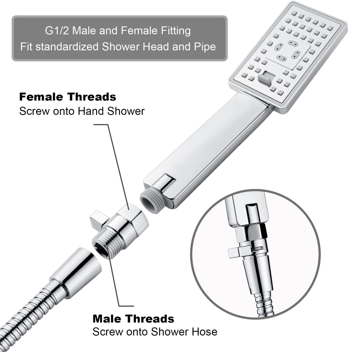 BRIGHT SHOWERS Water Flow Control Valve, Brass Shower Water Valve with Handle Lever, Flow Regulator Water-Saver Volume, Chrome