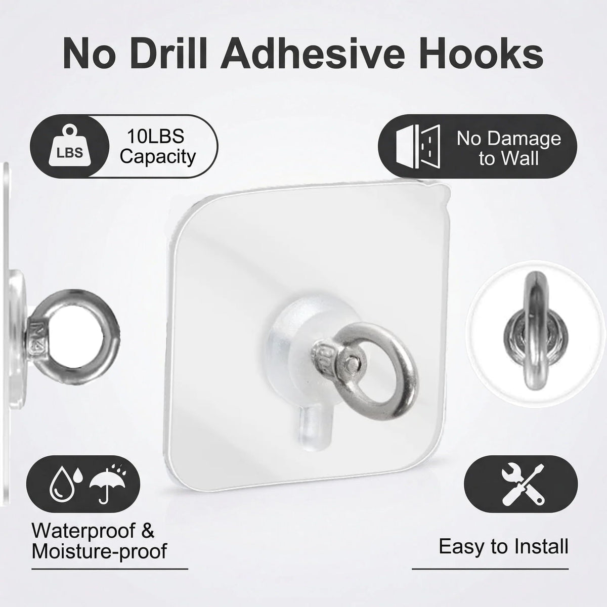 CACUINA 2 in 1 Adhesive Ceiling Hooks Heavy Duty No-Drill Hook for Hanging Plant,Wind Chime Suitable for Smooth Walls