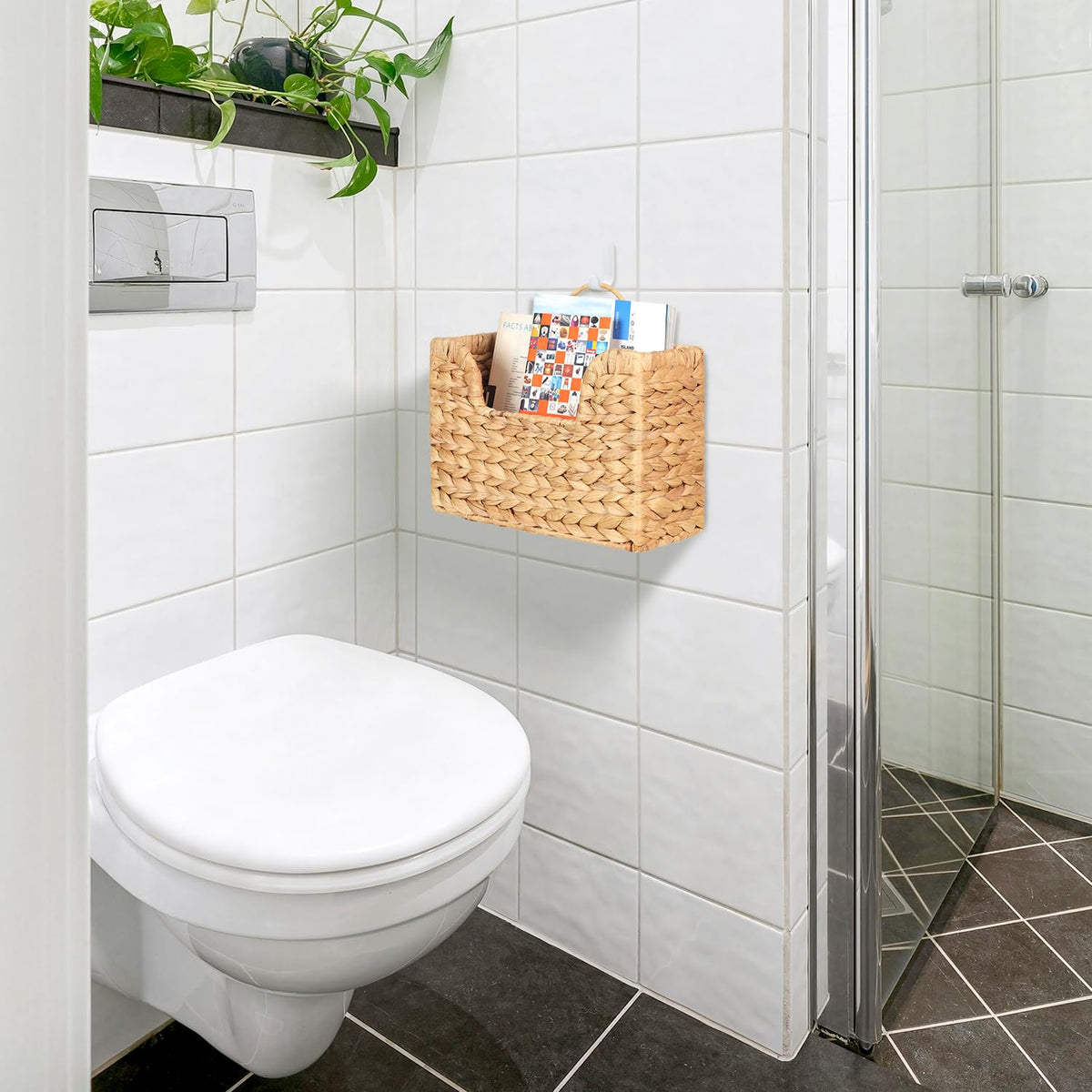 Handwoven Water Hyacinth Wall Magazine Holder - Natural Hanging Organizer for Mail, Newspapers & Magazines, Books & Files - Decorative Boho Storage Basket for Entryway, Bathroom, Living Room, Office.
