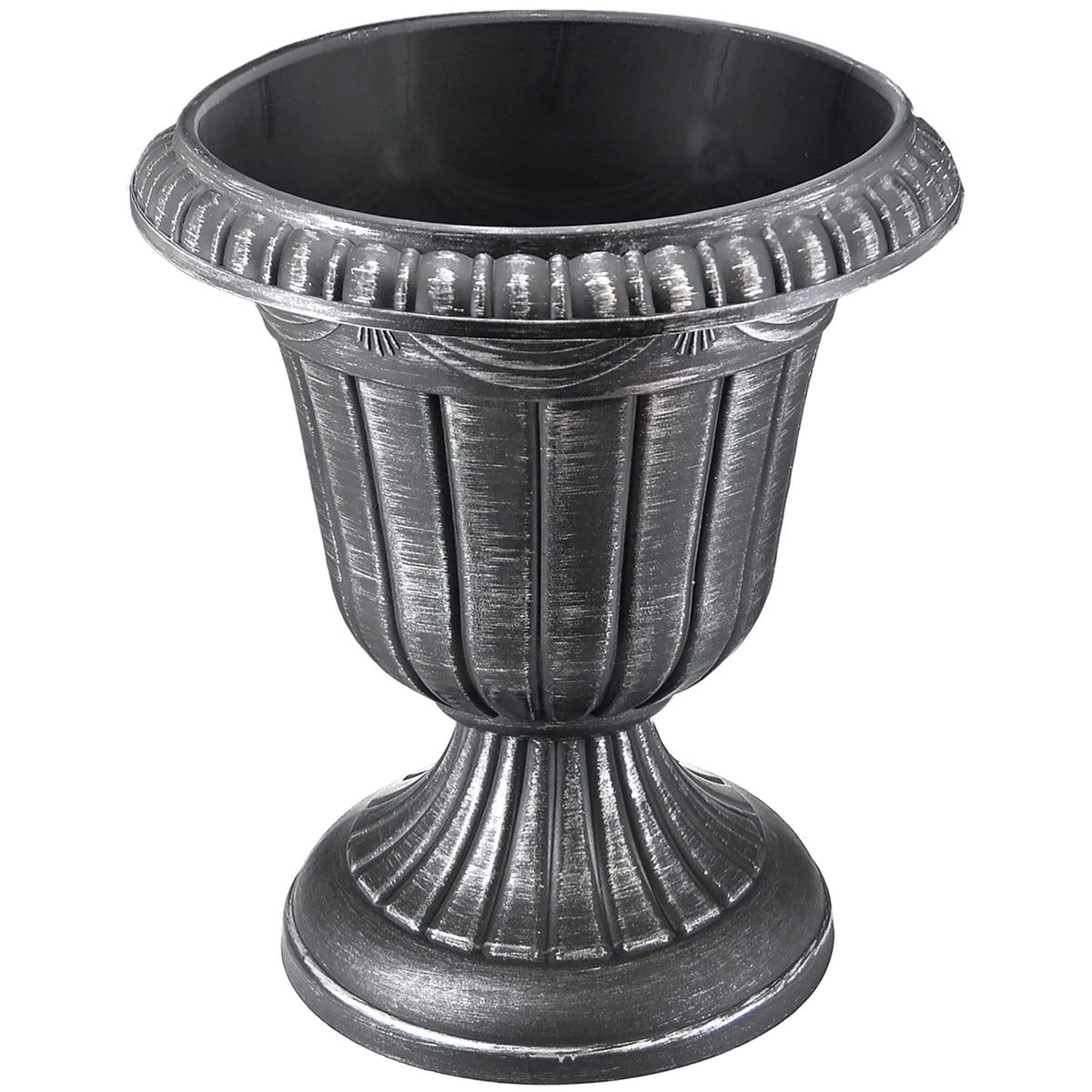 Arcadia Garden Products PL20SL Classic Traditional Plastic Urn Planter Indoor/Outdoor, 10" x 12", Brushed Silver