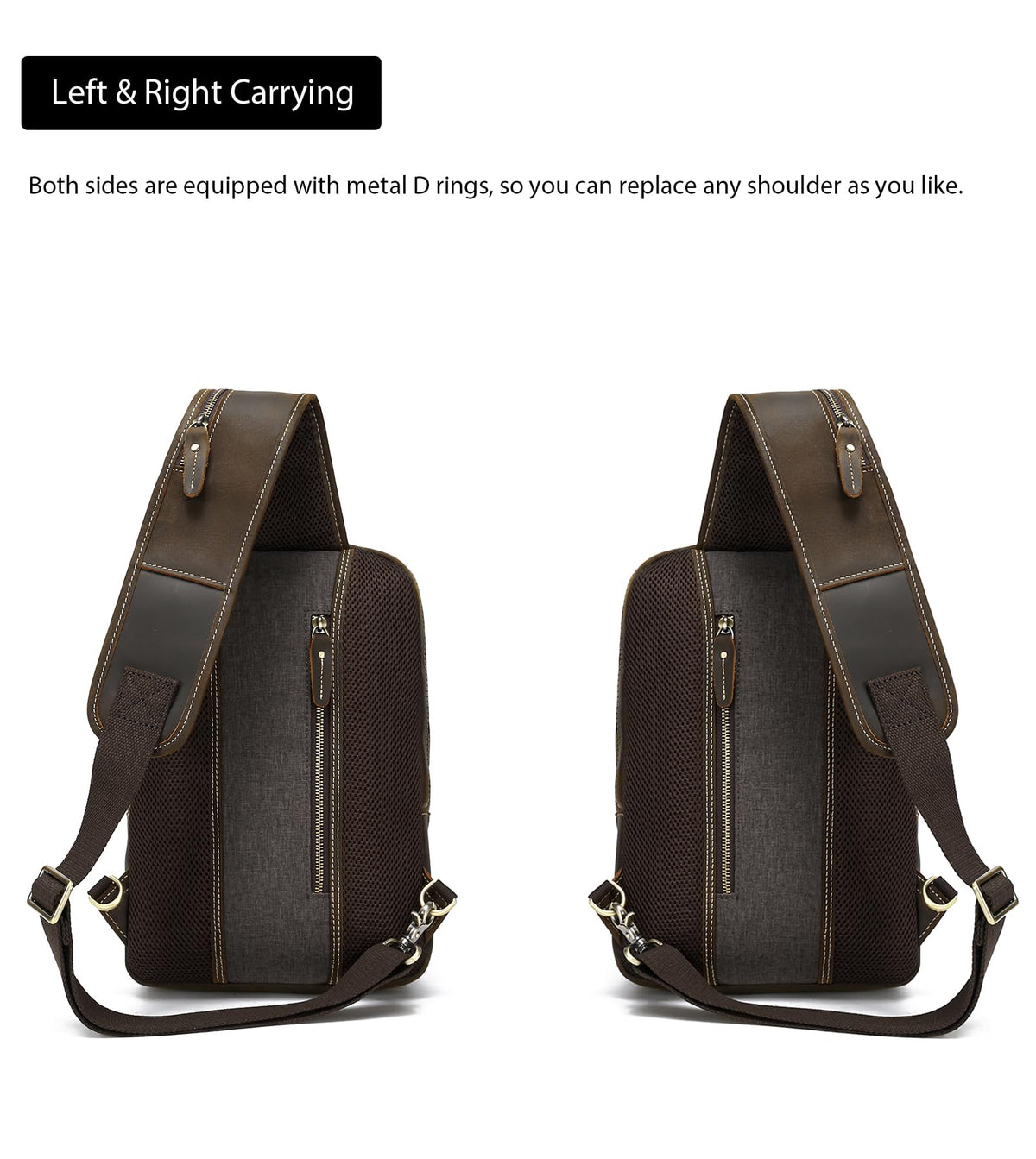 LANNSYNE Full Grain Leather Sling Bag For Men Crossbody Chest Daypack fits 12.9" iPad