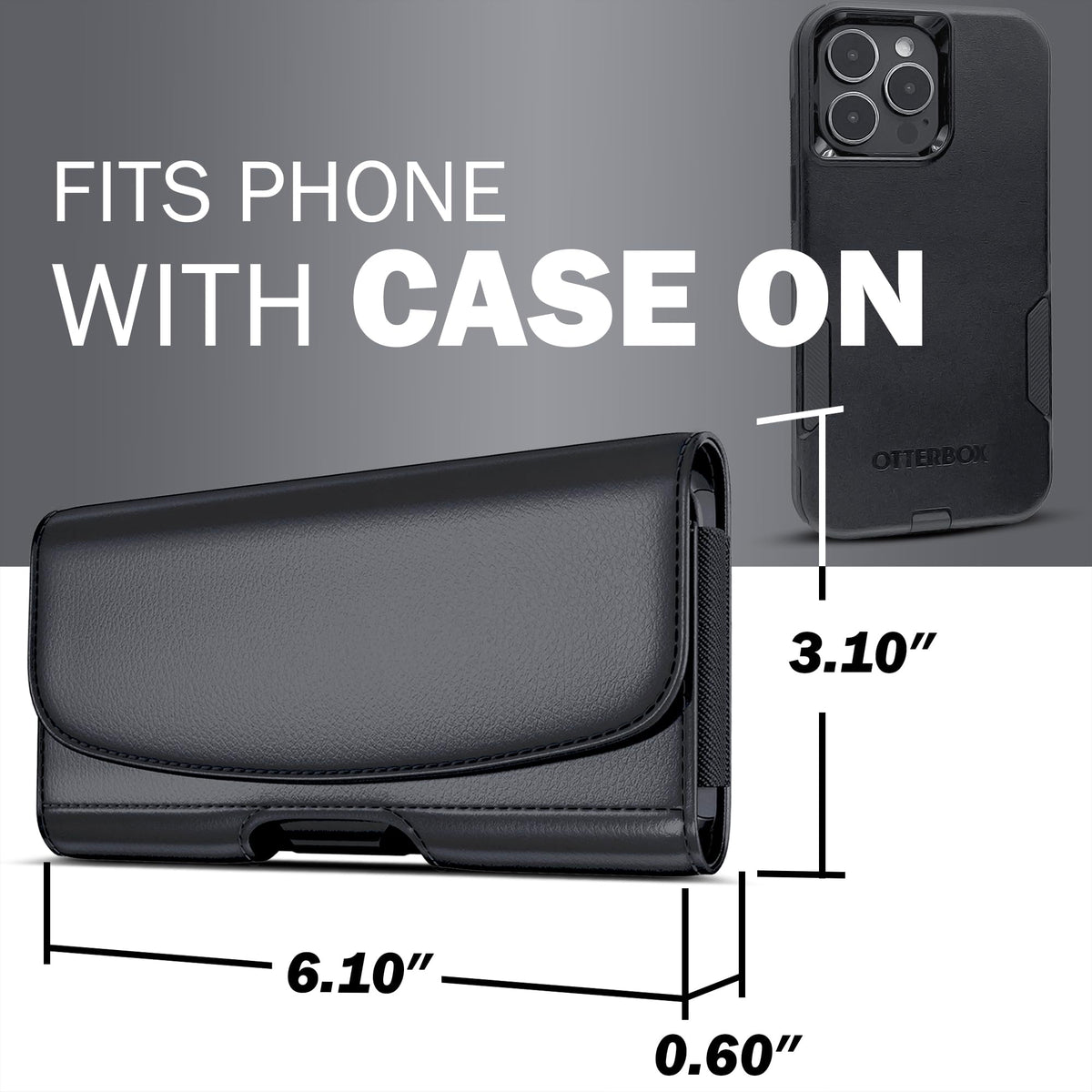 Meilib Cell Phone Belt Holder with Clip, Holster for Men, Premium Cellphone Pouch Case for iPhone 17, 16e, 16, 15, 14, 13, 12, 11 & Pro Models, (Fits with Otterbox Commuter Case on), Black