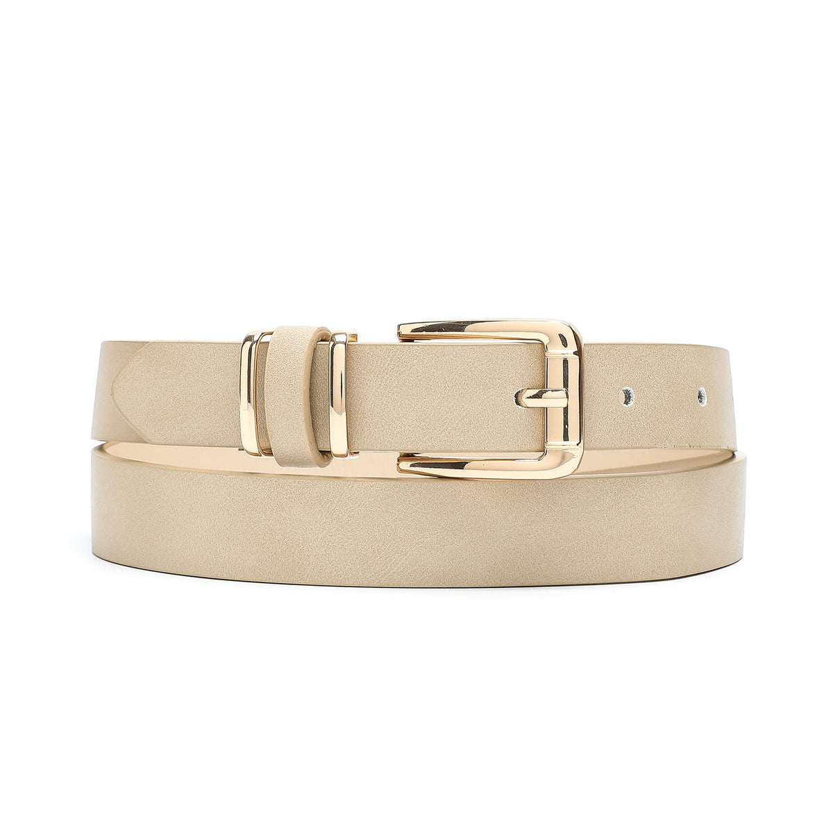 IFENDEI Women Waist Belts for Dresses Thin Black Skinny Leather Belts with Gold Pin Buckle Beige X-Small