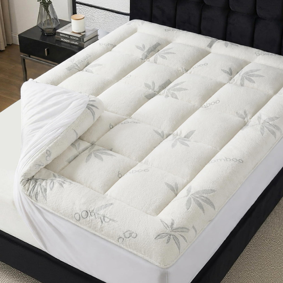 TREEFAIRY King Size Mattress Topper - Rayon Made from Bamboo Thick Pillow Top Mattress Pad with Stretchable Pockets for 6-16 inches Mattress, Light Grey