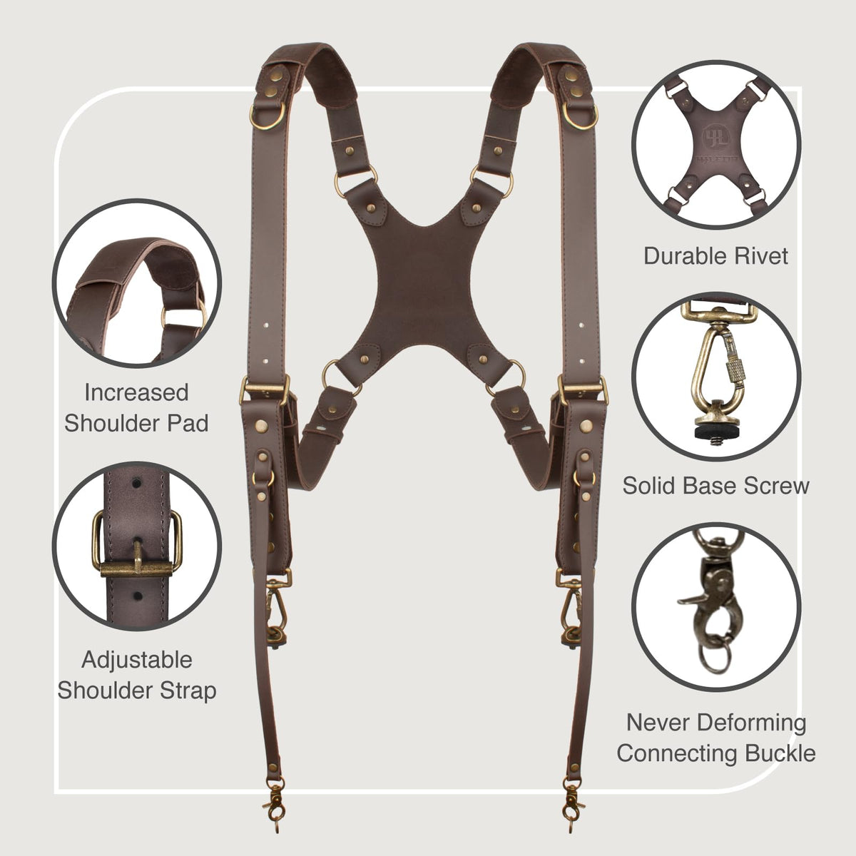 4J LEDR Camera Harness for 2 Cameras,Dual Shoulder Leather Camera Strap for DSLR/SLR,Full Grain Leather Harness,Multi Double Camera Gear Strap,Double Camera Harness for Photographers,Brown