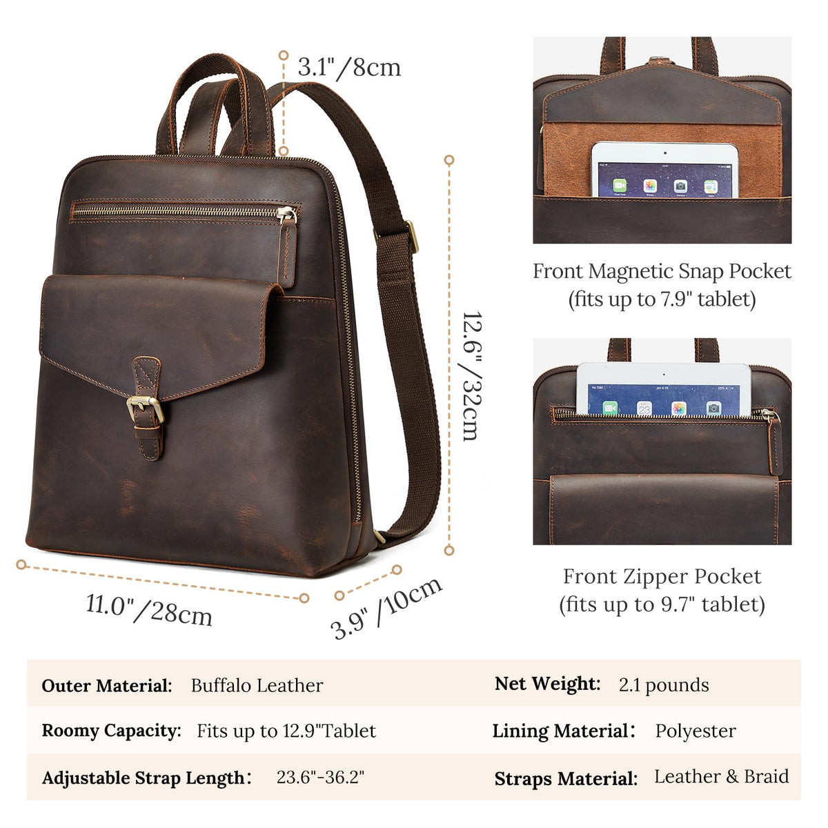 S-ZONE Small Leather Backpack Purse for Women Vintage Casual Daypacks Travel Rucksack Handbag