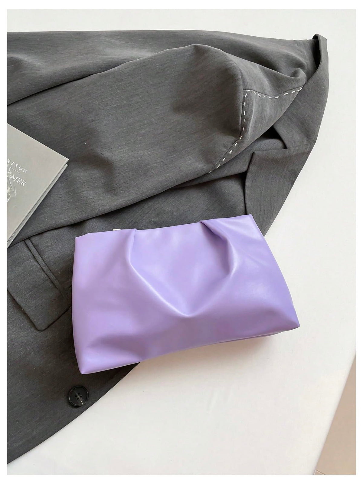 OYOANGLE Women's PU Leather Clutch Purses Small Zipper Ruched Minimalist Handbag Purple One Size