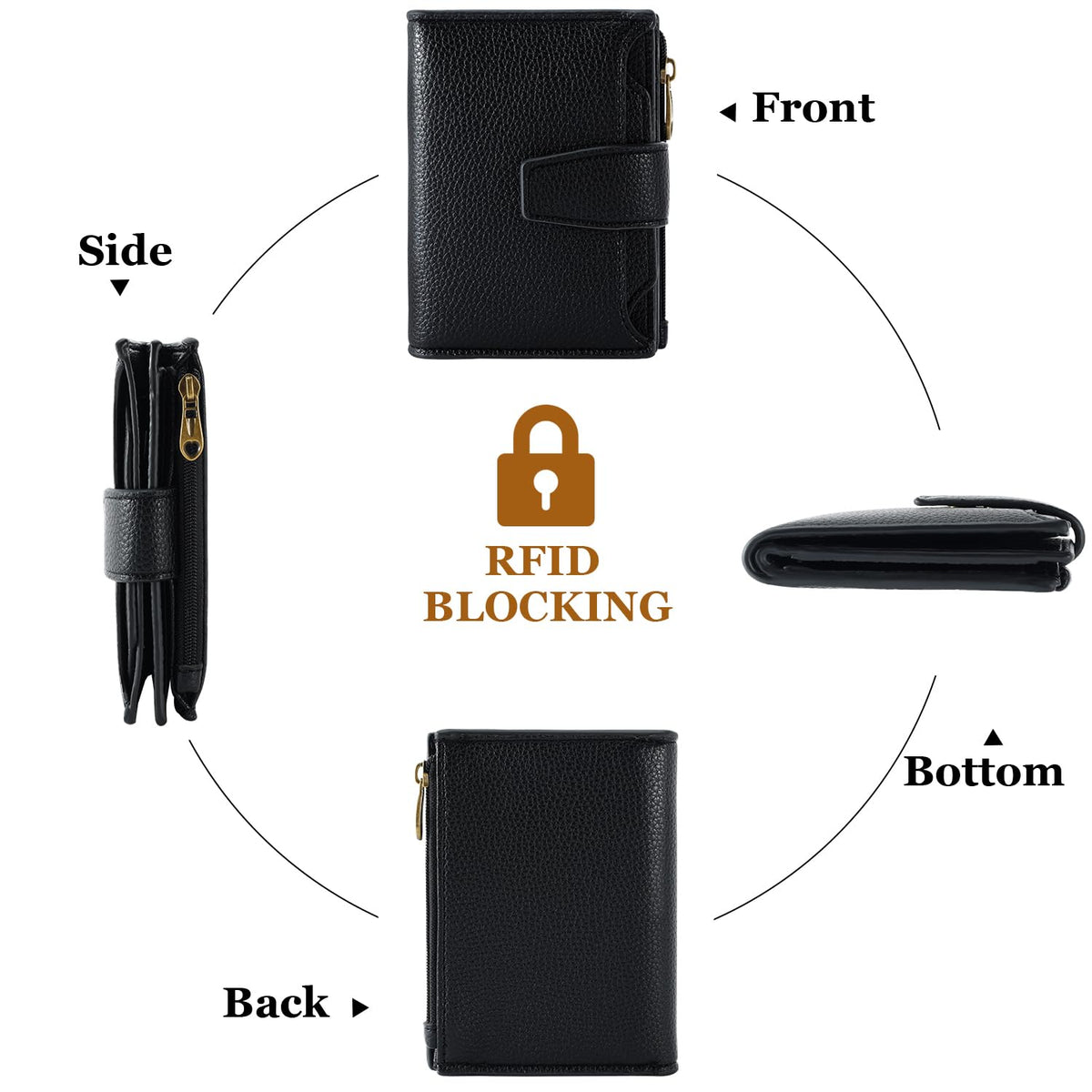 Airkit Small Wallet Women RFID Blocking Soft Leather Bifold Compact Card Holder Wallet for Women with Zipper Coin Pocket 4 ID Window