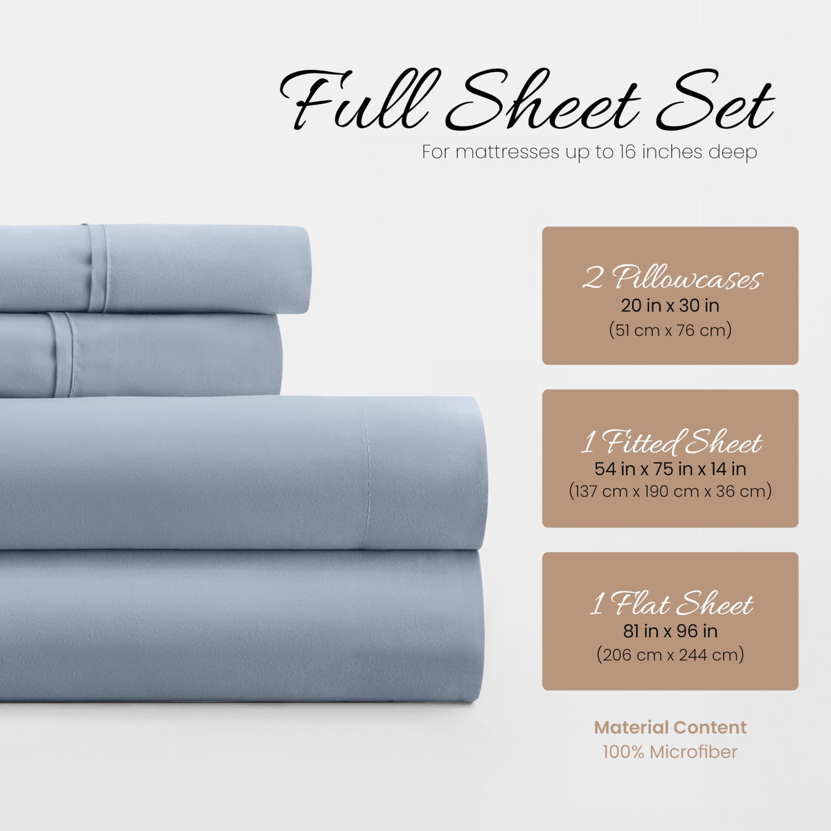Linen Market Brushed Microfiber Full Sheet Set 4 Piece – Oeko-TEX Certified Ultra Soft & Wrinkle-Free - 16" Deep Pocket Sheets - Easy Care Full Size - Light Blue