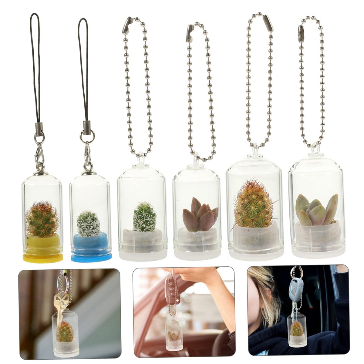 ifundom 6Pcs Miniature Glass Terrarium Keychain Pendant for Air Plants Miniature Vases Accessories for Plant Propagation and Home Decor