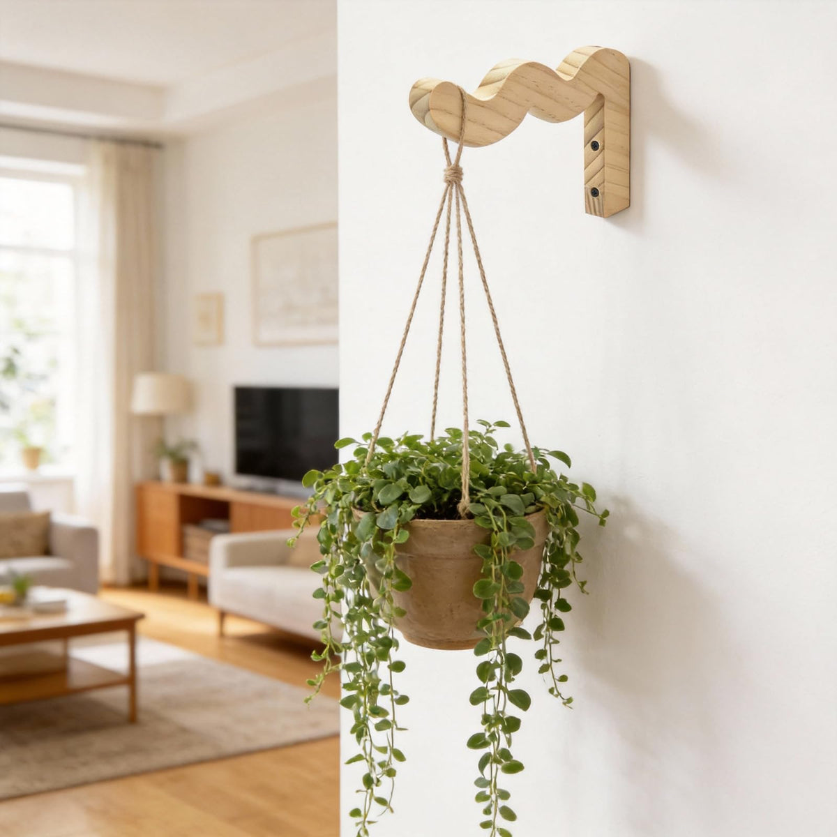 Upriver 2 Pack Wavy Wooden Plant Hangers, Plant Wall Bracket for Indoor Outdoor, Natural Hanging Plant Hooks for Wind Chimes Flower Brackets Bird Feeders Patio Garden Decoration