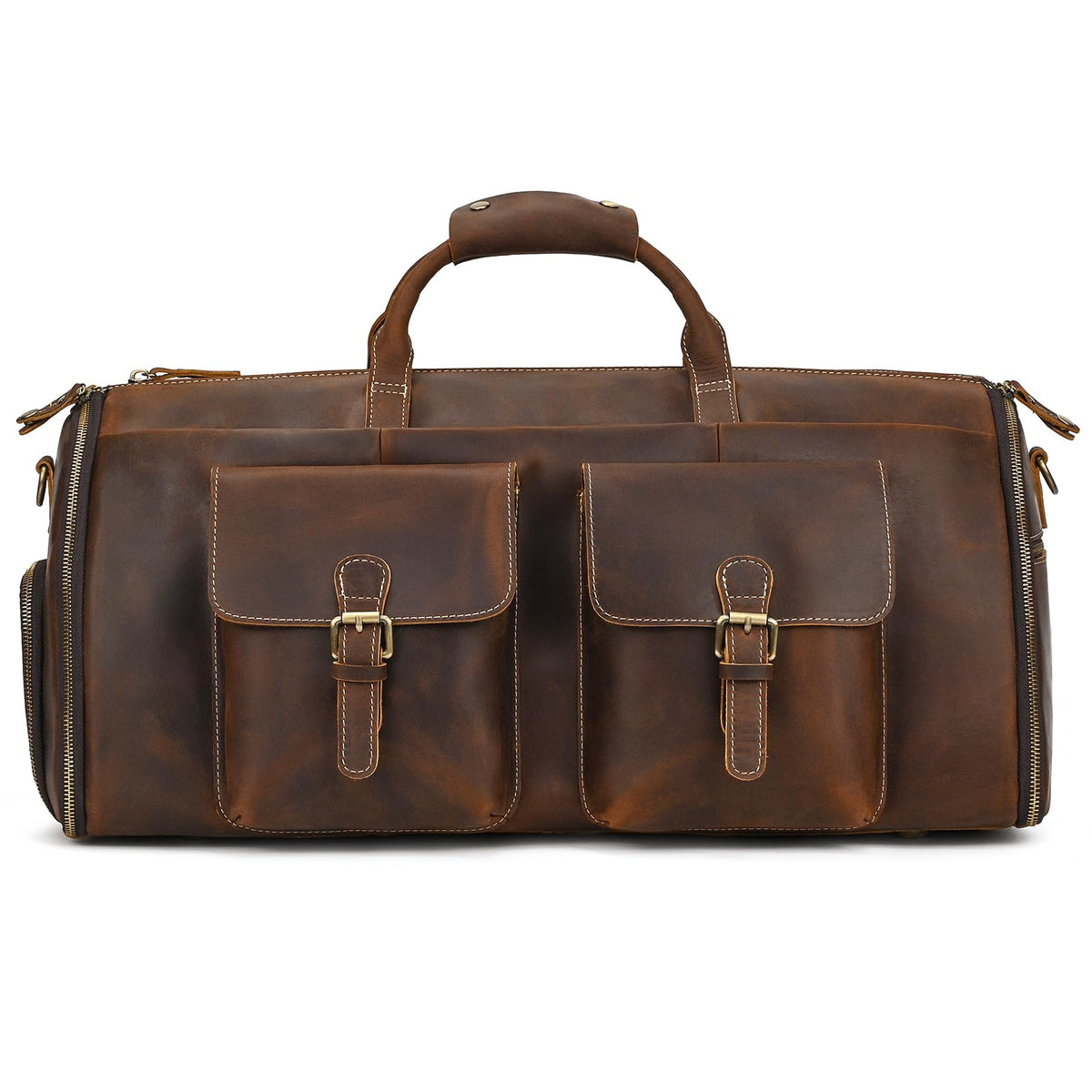 Leather Garment Bag for Men, Convertible Carry on Garment Duffel Bag for Travel Weekender Bag 2 in 1 Hanging Suitcase Suit Bag