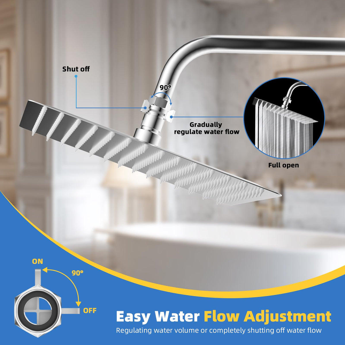 Hibbent All Metal 1 Pack Shower Head Flow Control Valve, G1/2 Brass Shut-off Valve with Metal Handle Lever, Shut OFF Water Flow Control Regulator for Handheld Shower, or Bidet Sprayer, Chrome
