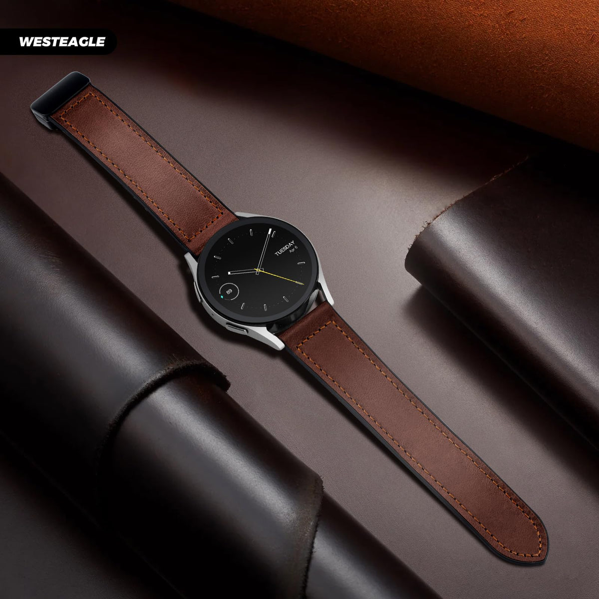 WestEagle Magnetic Leather Band Compatible with Samsung Galaxy Watch 7/6/5/4/Active 2 40mm 44mm/Watch 6 Classic 43mm 47mm/Watch 5 Pro 45mm/Watch 4 Classic 42mm 46mm, 20mm Strap for Men
